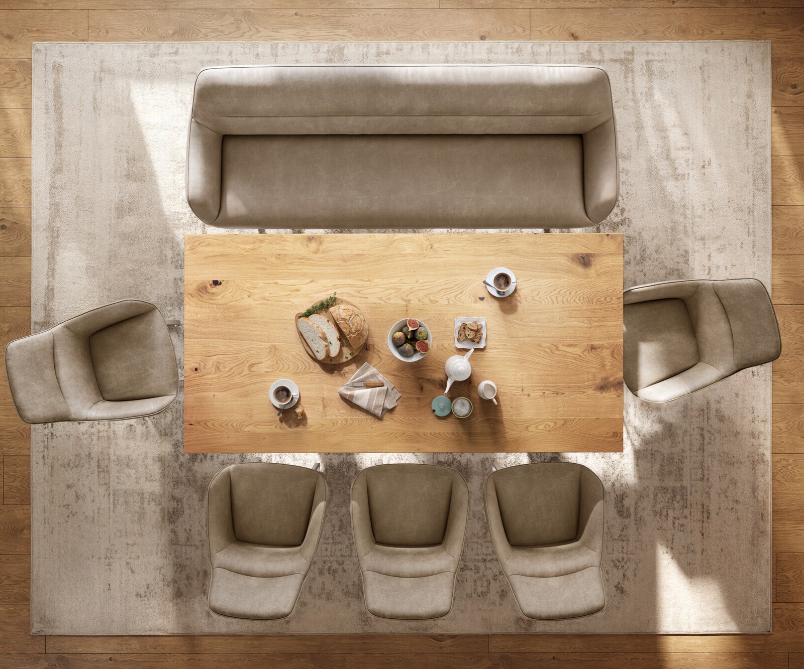 Banc-de-salle-à-manger Taya-Flex 200 cm microfibre beige vintage châssis à patins plat acier inoxydable ressort ensaché 5