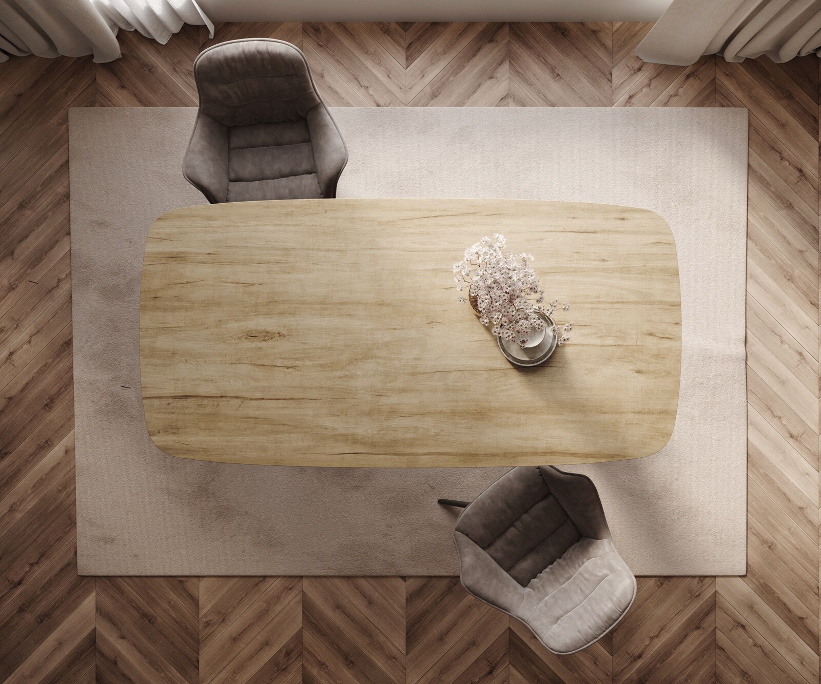 Table à manger Edge Boot 200x100 céramique Laminam® Sabbia chêne coloré cadre en W métal effet finition titanee 6