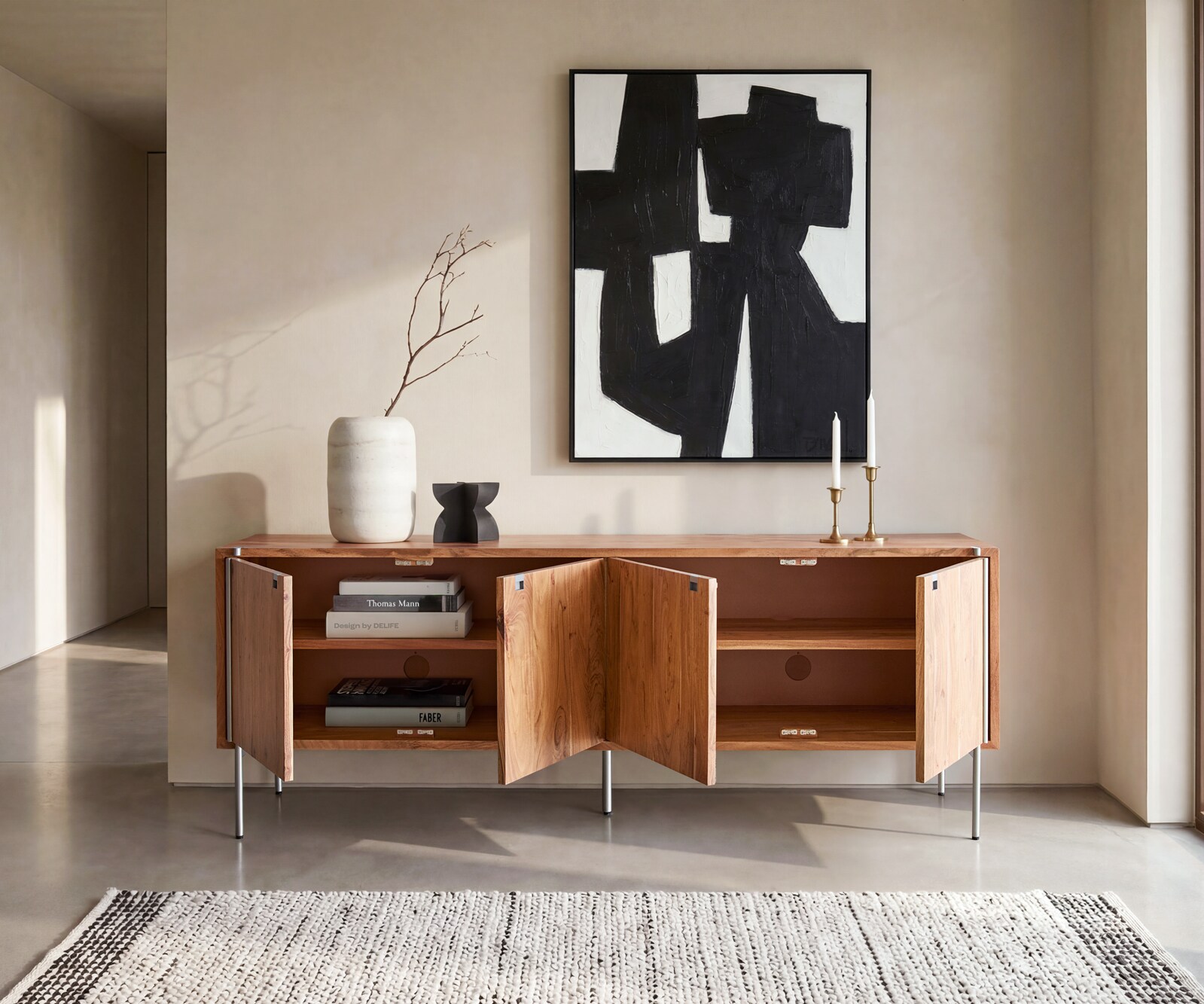 Sideboard Rivoro 210 cm Akazie Natur 4 Türen 2