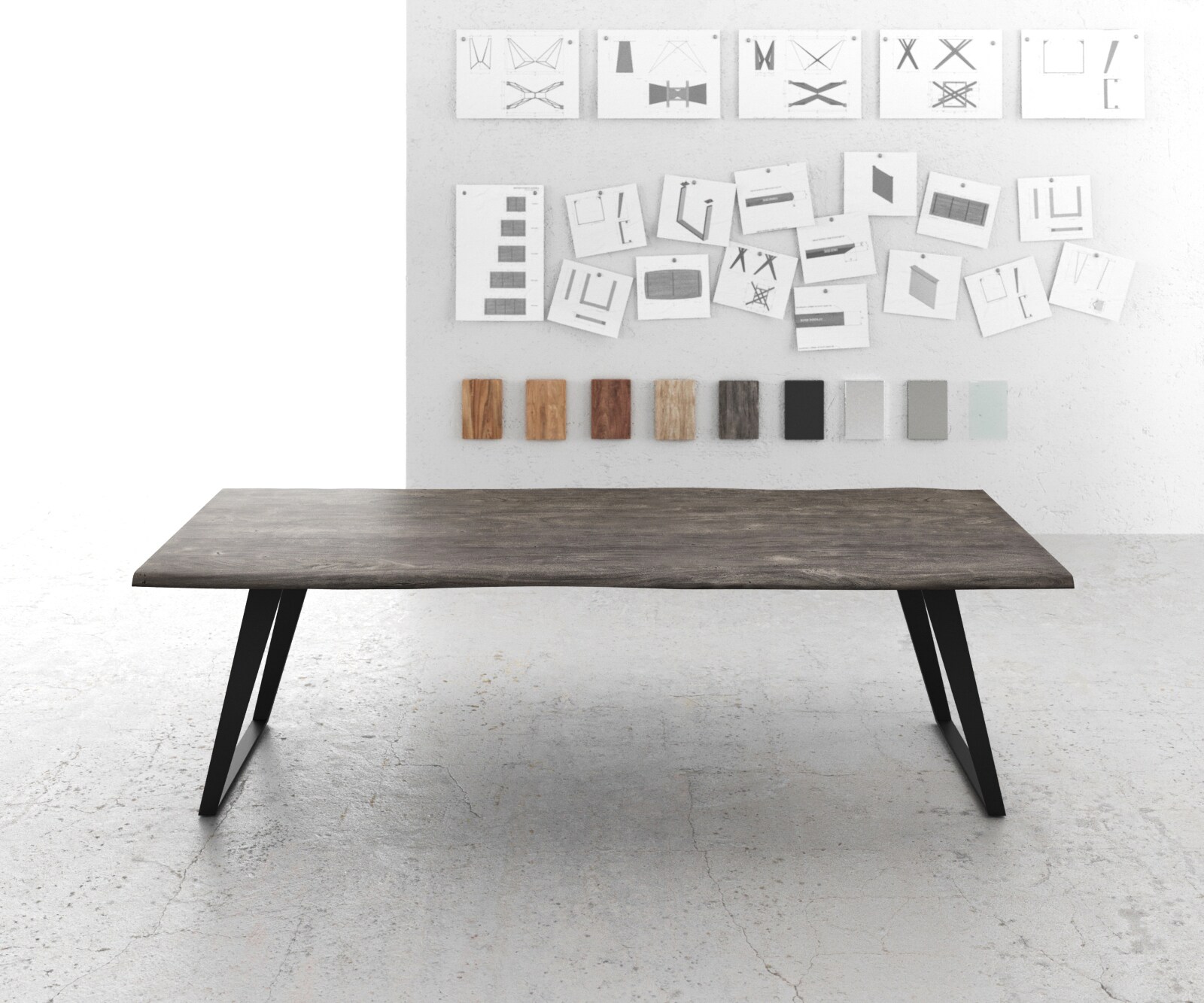 Table-à-manger Edge 260x100 acacia platine métal incliné Live-Edge 1