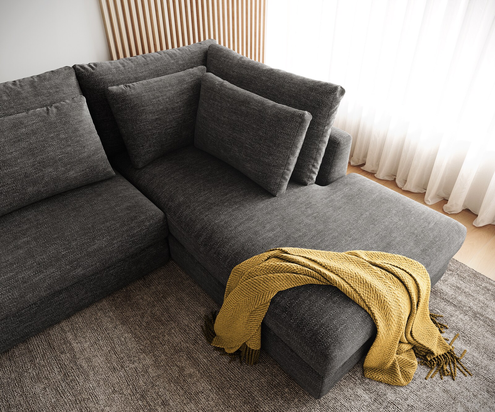 Ecksofa Isla 330x225 cm Chenille Anthrazit Ottomane rechts 6