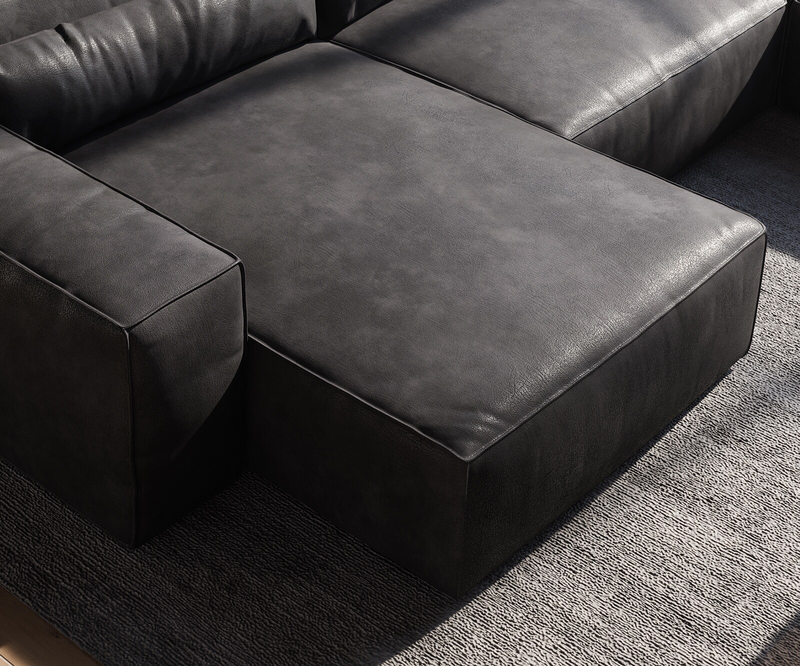 Wohnlandschaft Sirpio 300x200 cm Lederimitat Vintage Anthrazit Recamiere variabel mit Hocker 5