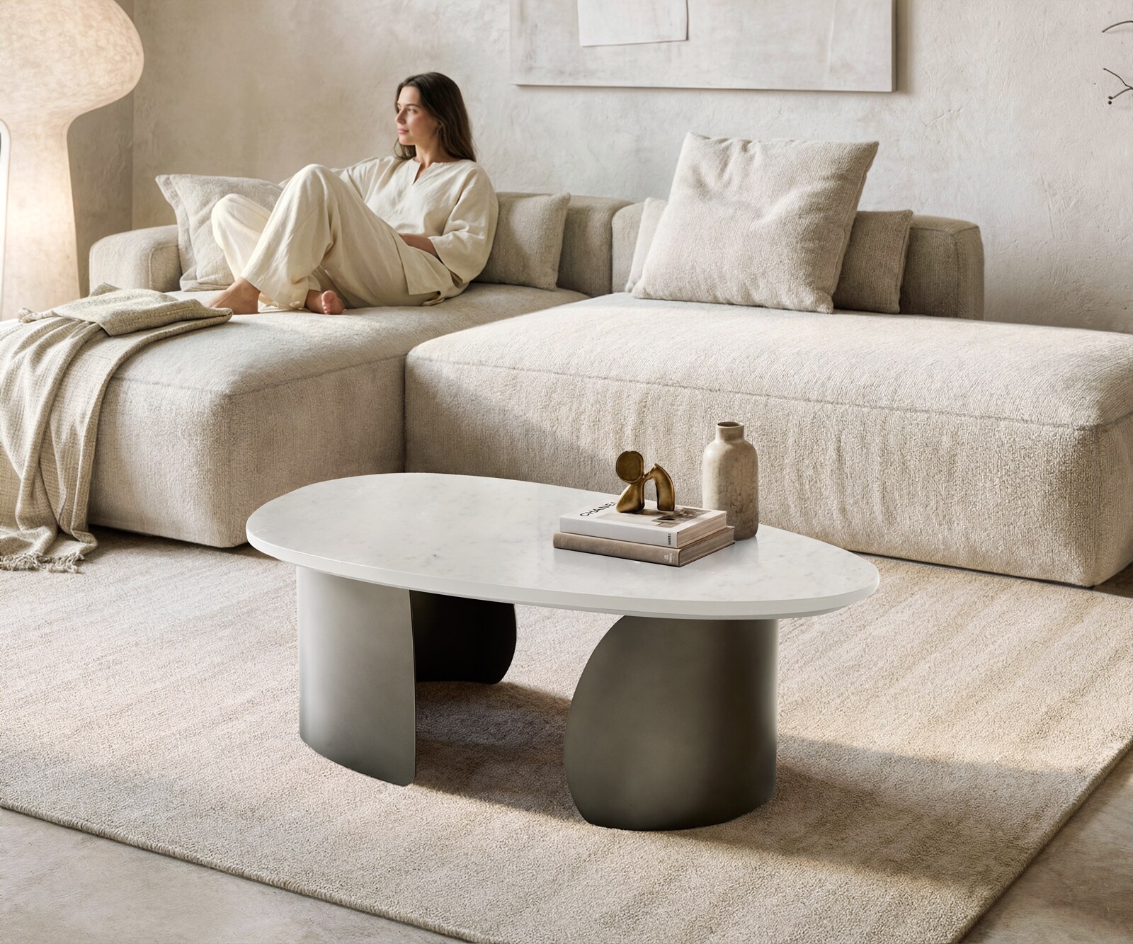 Couchtisch Marvello 100x50 cm Marmor Weiß Metall Black Antique 2