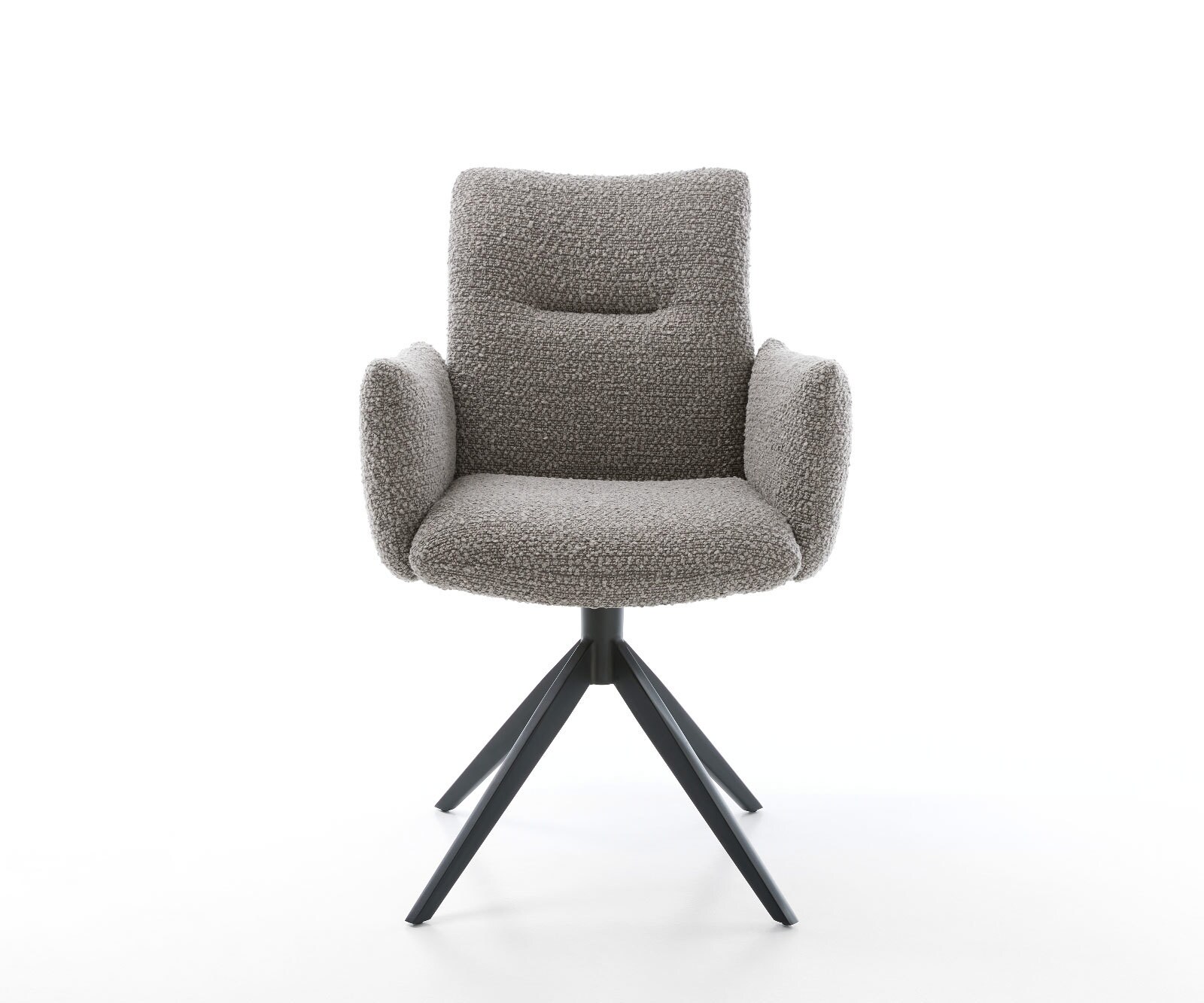Drehstuhl Jova-Flex mit Armlehnen Bouclé Silbergrau Kreuzgestell breit Schwarz 360° drehbar Taschenfederkern 1