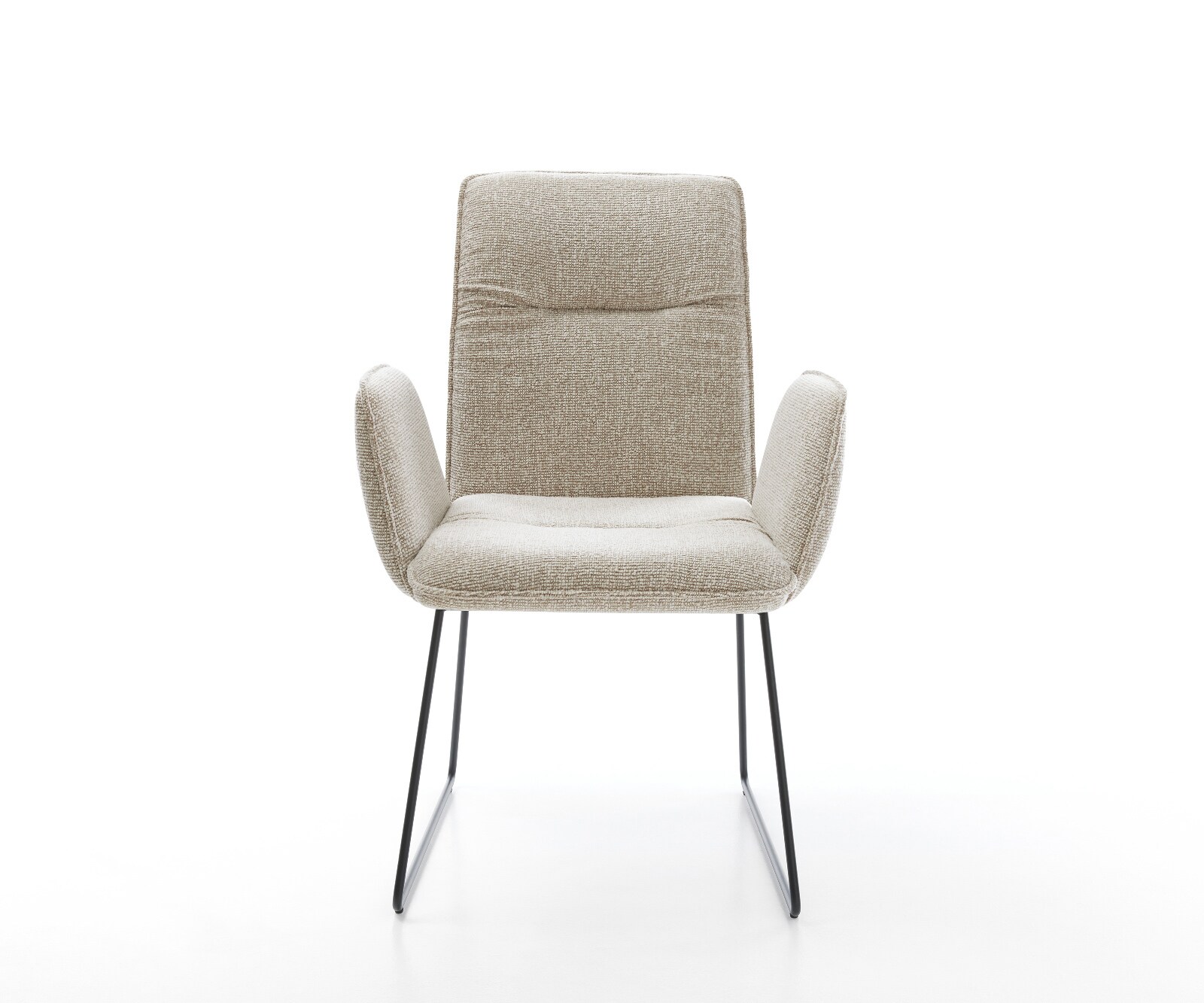 Chaise-de-salle-à-manger Vinja-Flex tissu tissé doux beige pied trapèze noir 2