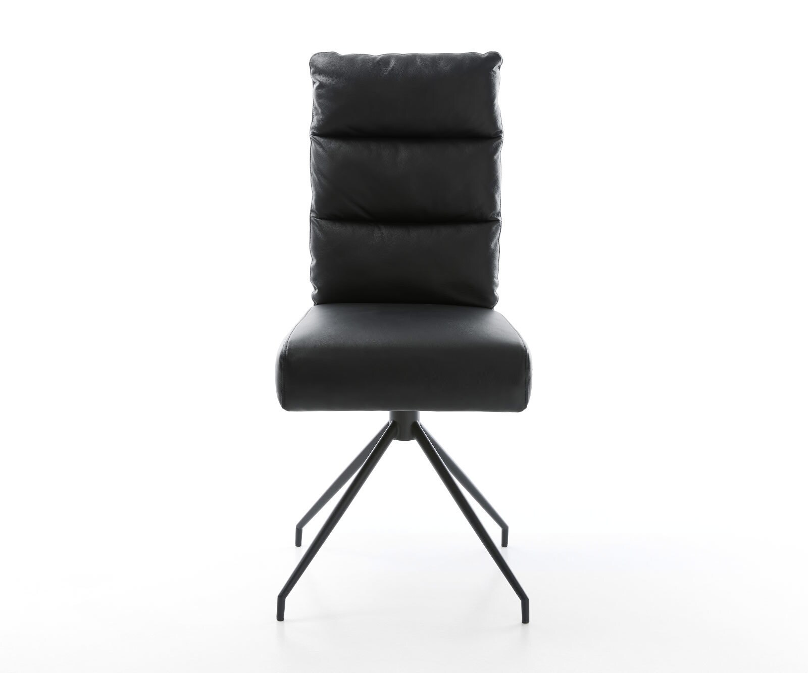 Chaise-de-salle-à-manger Pela-Flex cuir de vache noir pied croisé conique noir ressorts ensachés 1