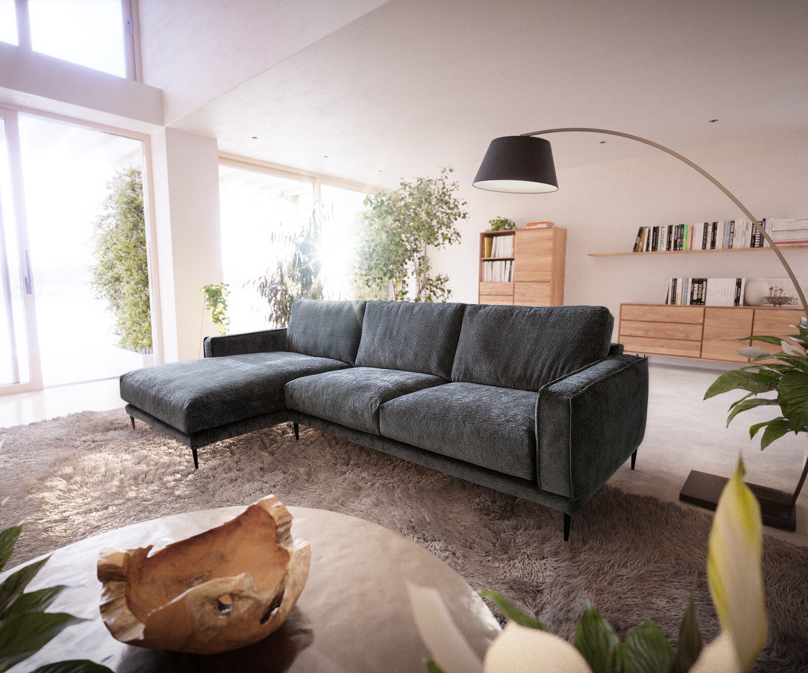 Ecksofa Sottil 291x163 cm Grau Ottomane rechts 3