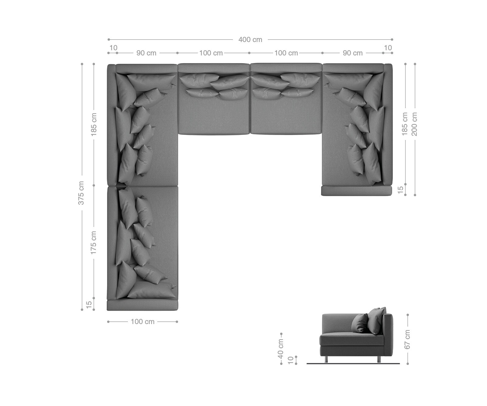 Canapé Clovis XXL blanc noir avec accoudoir ottoman gauche 6