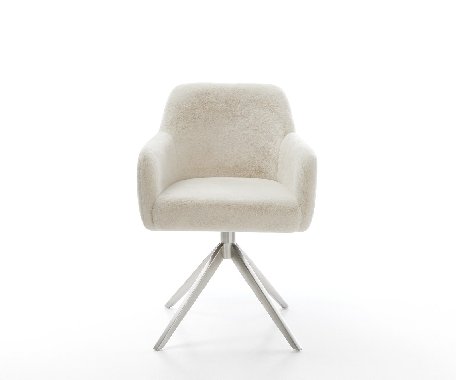 Drehstuhl Greg-Flex Plüsch Creme-Weiß Kreuzgestell breit Edelstahl 360° drehbar Wippfunktion Taschenfederkern 1