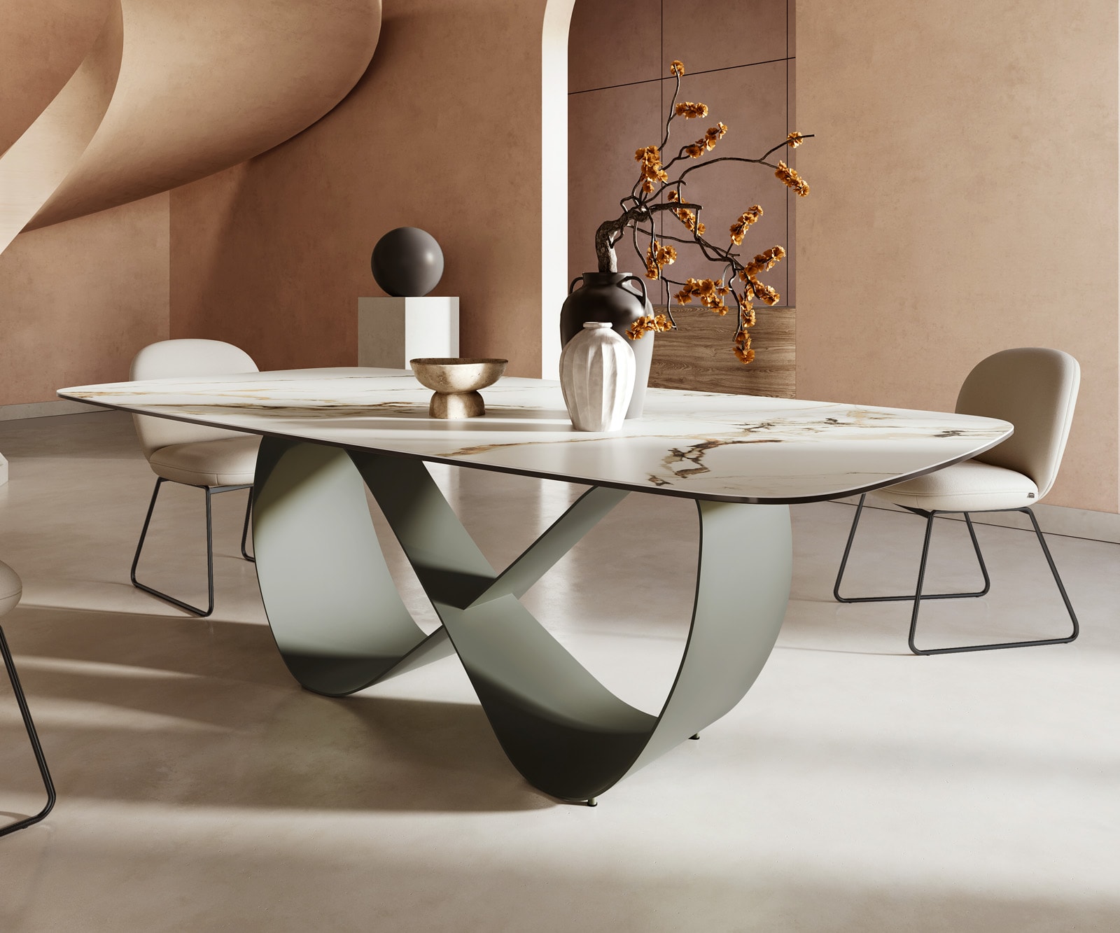 Esstisch Edge Boot 240x120cm Keramik Calacatta Luxe Weiß-Gold-Grau Infinity Metall Effektfinish Titan 5 Esstisch Edge Boot 240x120cm Keramik Calacatta Luxe Weiß-Gold-Grau Infinity Metall Effektfinish Titan 5