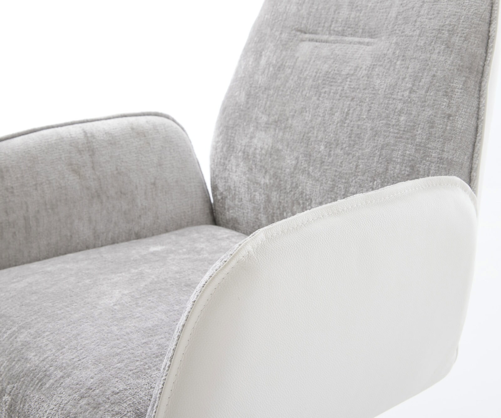 Drehstuhl Zoa-Flex Materialmix Echtleder Weiß-Silbergrau Fußkreuz Weiß 360° drehbar Wippfunktion Taschenfederkern 3