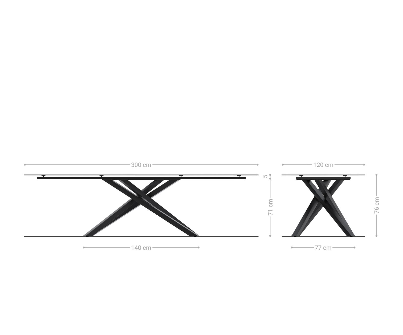 Esstisch Edge Boot 300x120 cm Keramik Minas Melange Weiß-Beige Kreuzgestell Rechteck Edelstahl Graphit 6