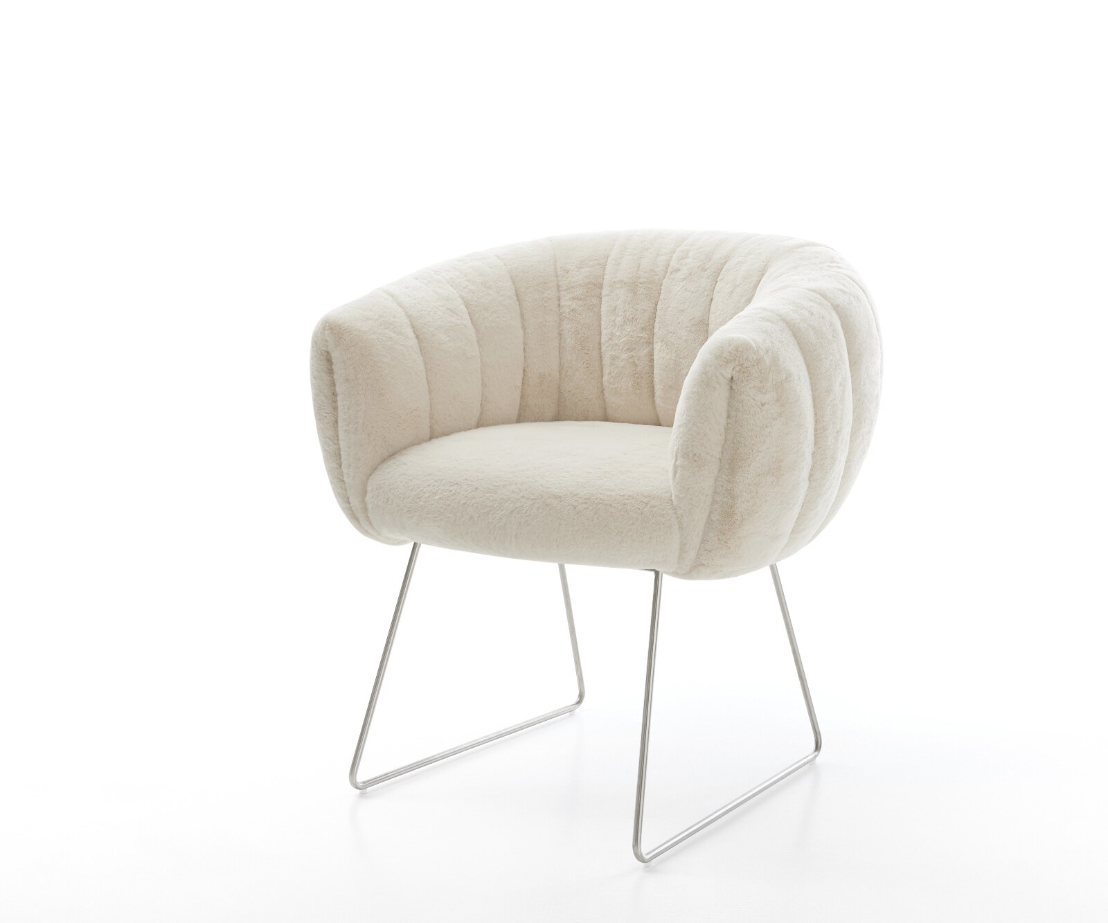 Esszimmerstuhl Jada-Flex Plüsch Creme-Weiß Kufengestell Edelstahl Taschenfederkern 1