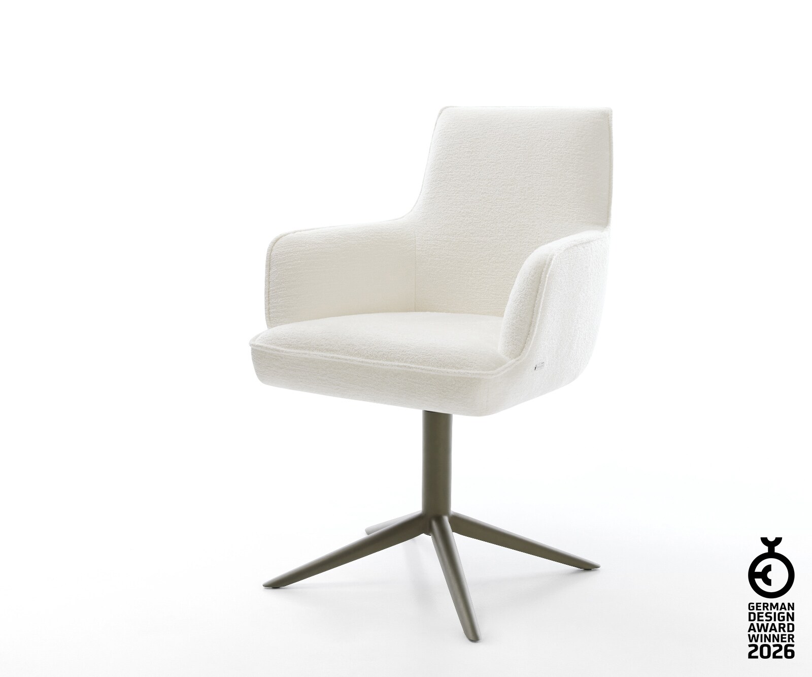 Drehstuhl Heira-Flex mit Armlehnen Bouclé Soft Beige Fußkreuz Effektfinish Titan 360° drehbar Wippfunktion Taschenfederkern 1