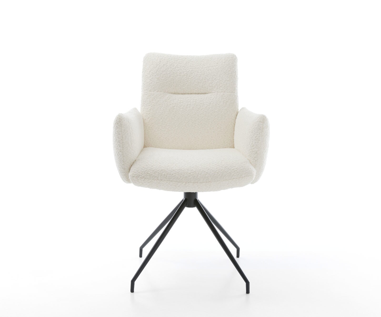 Chaise-pivotante Jova-Flex avec accoudoirs bouclé blanc pied croisé conique noir pivotement sur 180° ressorts ensachés 2