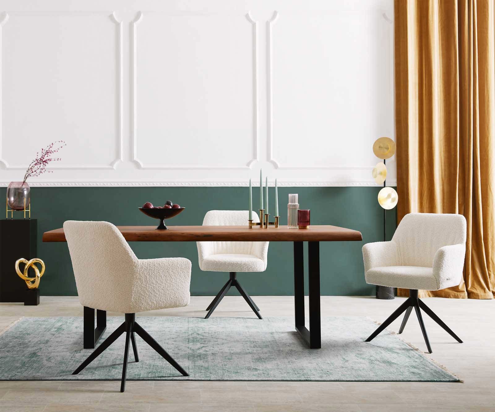 Drehstuhl Xana-Flex mit Armlehnen Bouclé Weiß Kreuzgestell breit Schwarz 360° drehbar Taschenfederkern 6 Drehstuhl Xana-Flex mit Armlehnen Bouclé Weiß Kreuzgestell breit Schwarz 360° drehbar Taschenfederkern 6