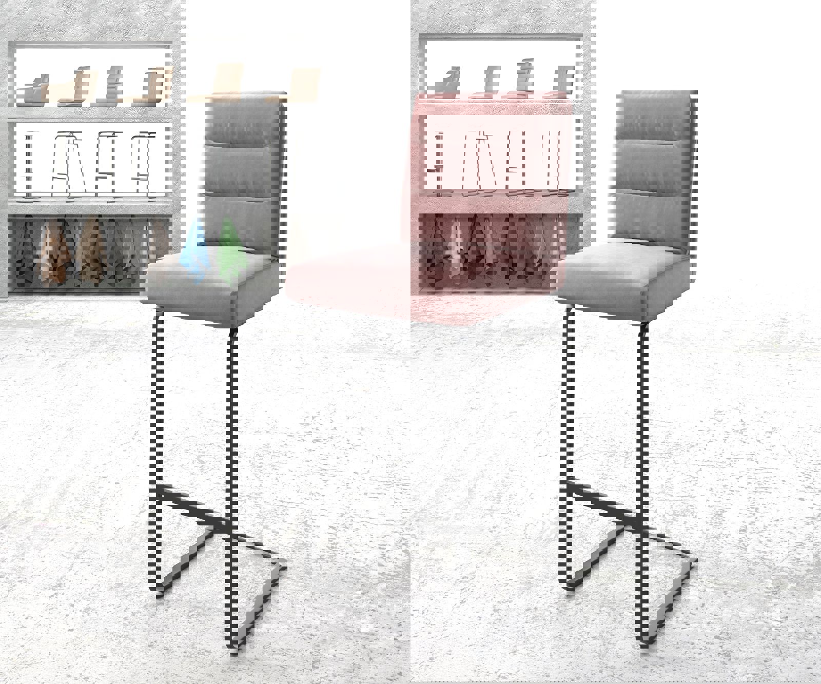 Barstuhl Pela-Flex Samt Rosé Freischwinger flach Metall Barstuhl Pela-Flex Samt Rosé Freischwinger flach Metall