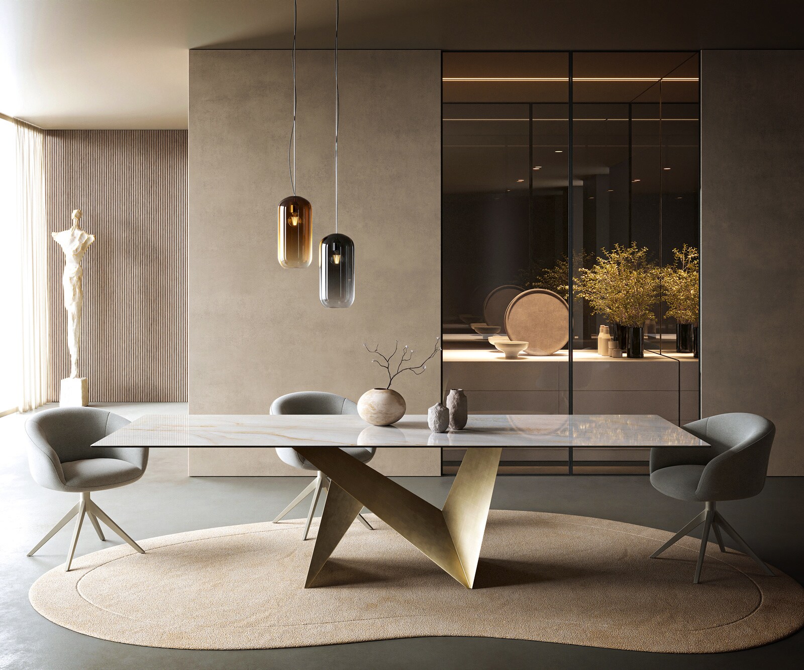 Esstisch Edge 300x100 cm Keramik Onyx Pearl Origami Metallic Gold 1