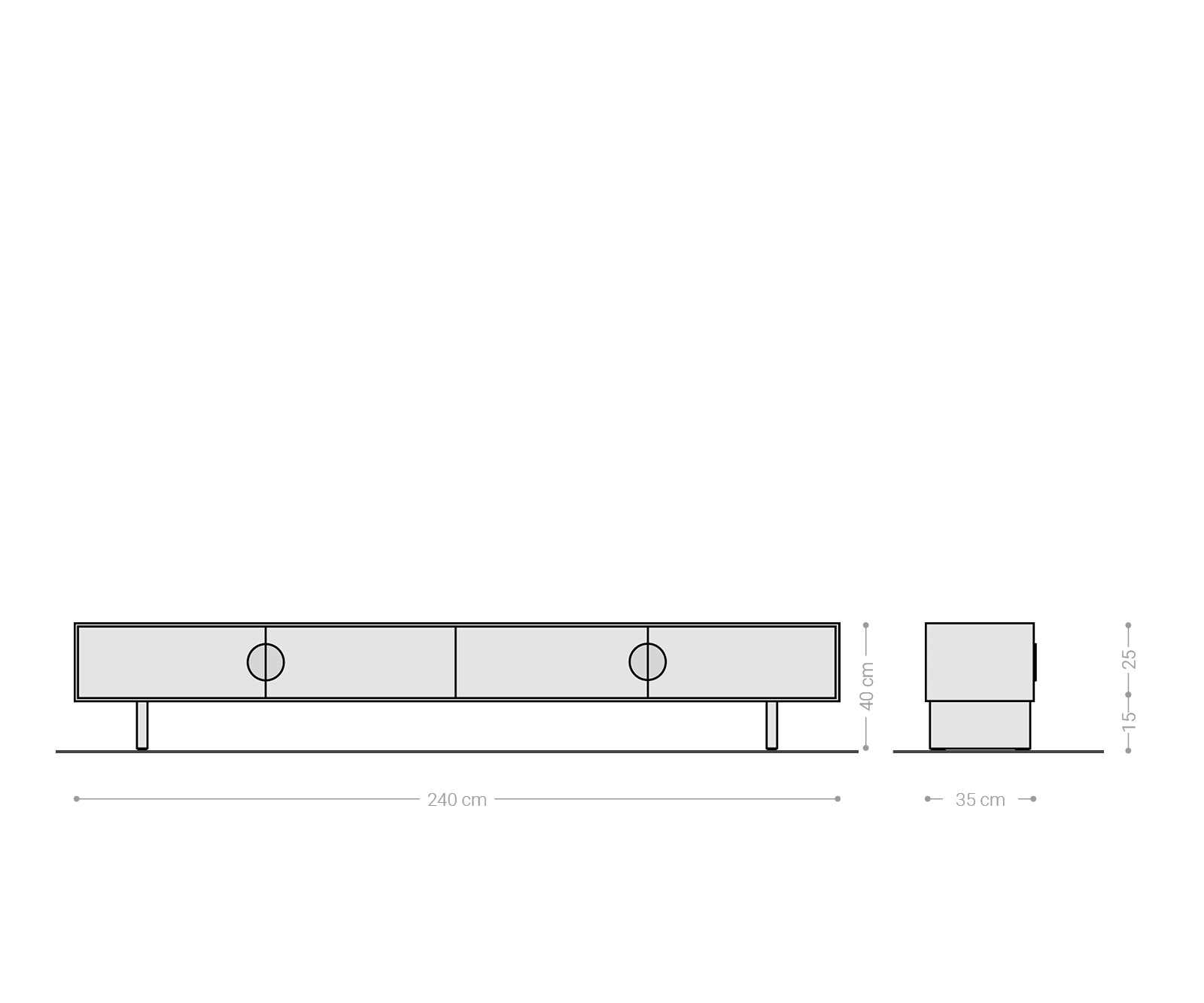Lowboard Surimu 240 cm Akazie Hellbraun 4 Türen Kork-Griff Holzfüße 9
