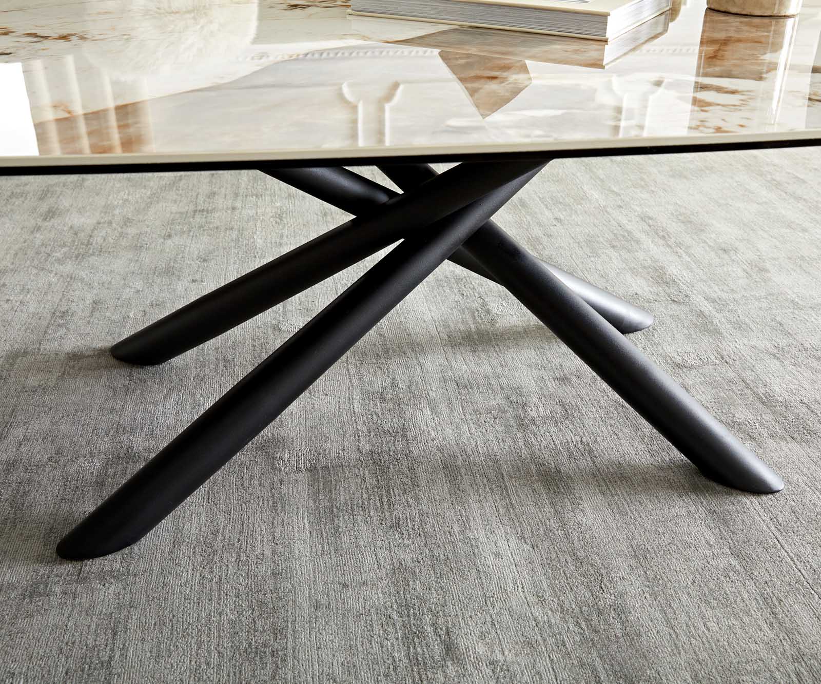 Couchtisch Sarita 120x70 cm Keramik Minas Melange Weiß-Beige Gestell Metall Schwarz 6