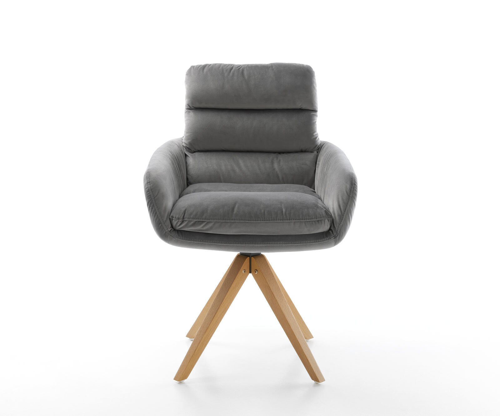 Chaise-de-salle-à-manger Abelia-Flex avec accoudoirs velours gris pied en bois angulaire naturel 1