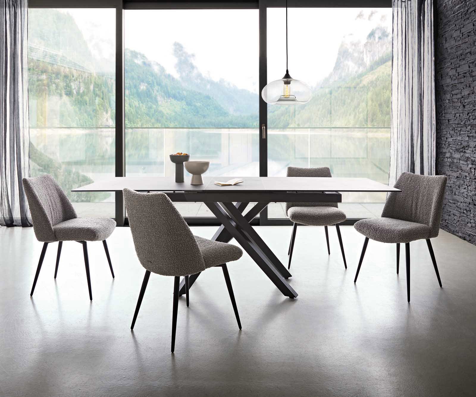 Esszimmerstuhl Elso-Flex Bouclé Silbergrau 4-Fuß konisch Schwarz Taschenfederkern 5 Esszimmerstuhl Elso-Flex Bouclé Silbergrau 4-Fuß konisch Schwarz Taschenfederkern 5