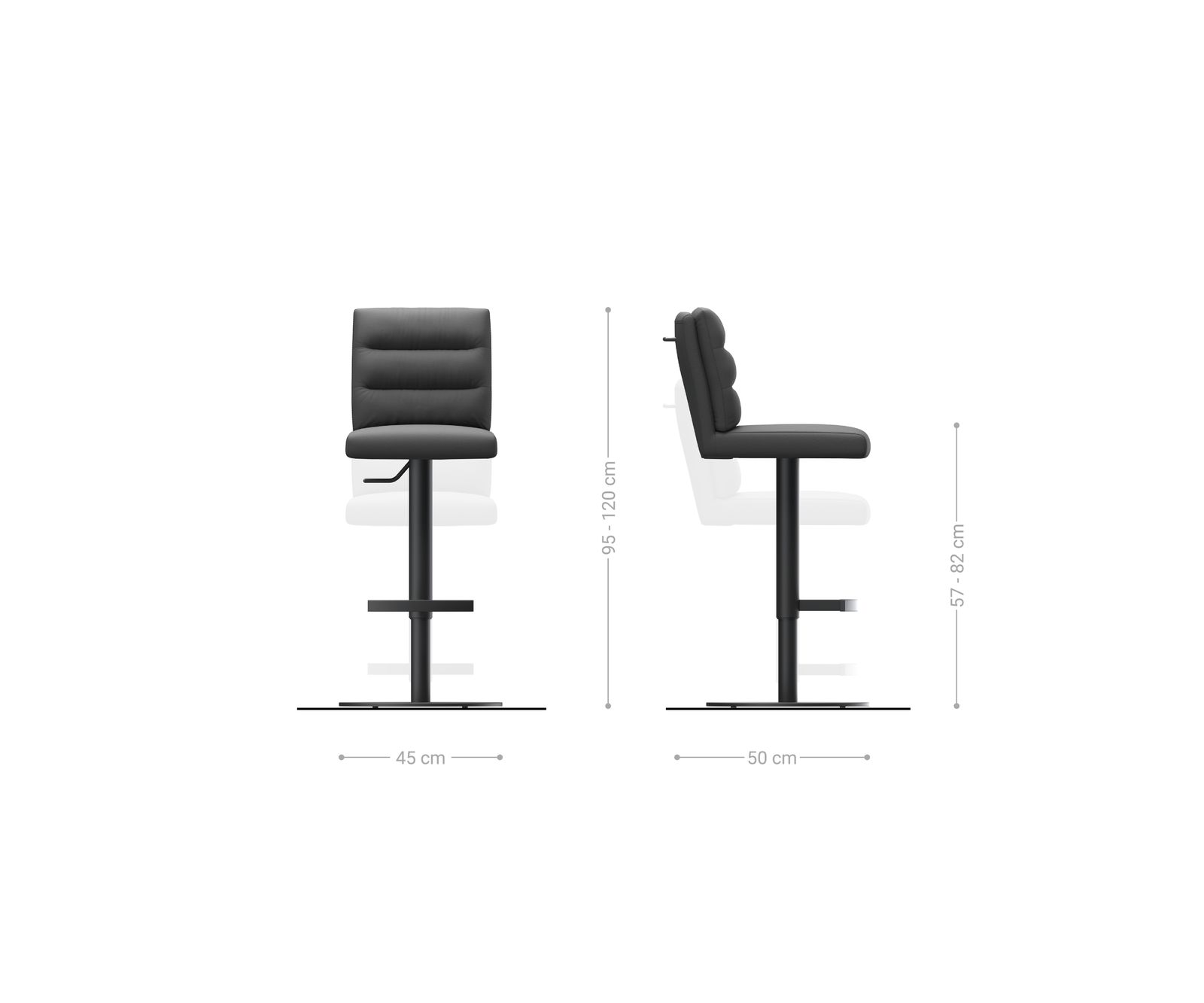 Chaise-de-bar Pela-Flex vintage anthracite base tournante réglable en haut métal 6