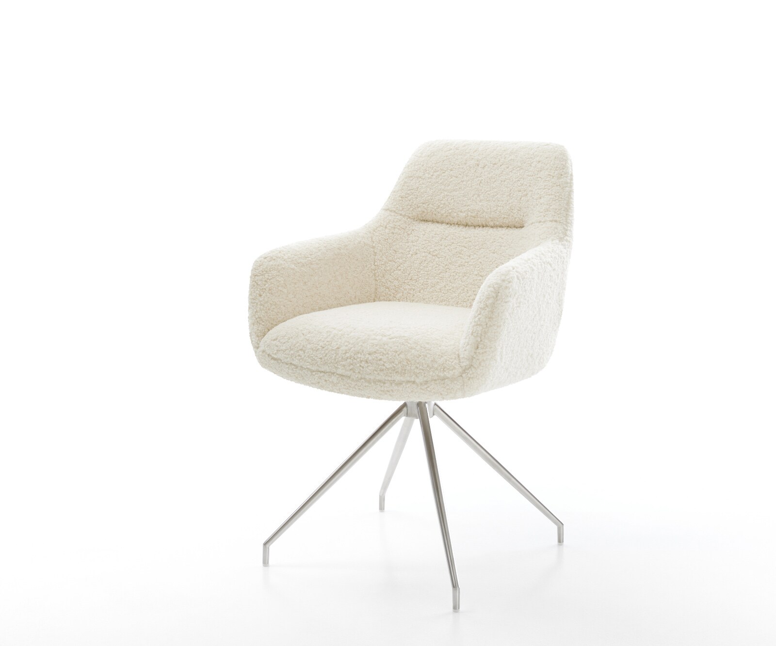 Chaise-de-salle-à-manger Pejo-Flex tissu teddy beige pied croisé conique acier inoxydable resorts ensachés 1