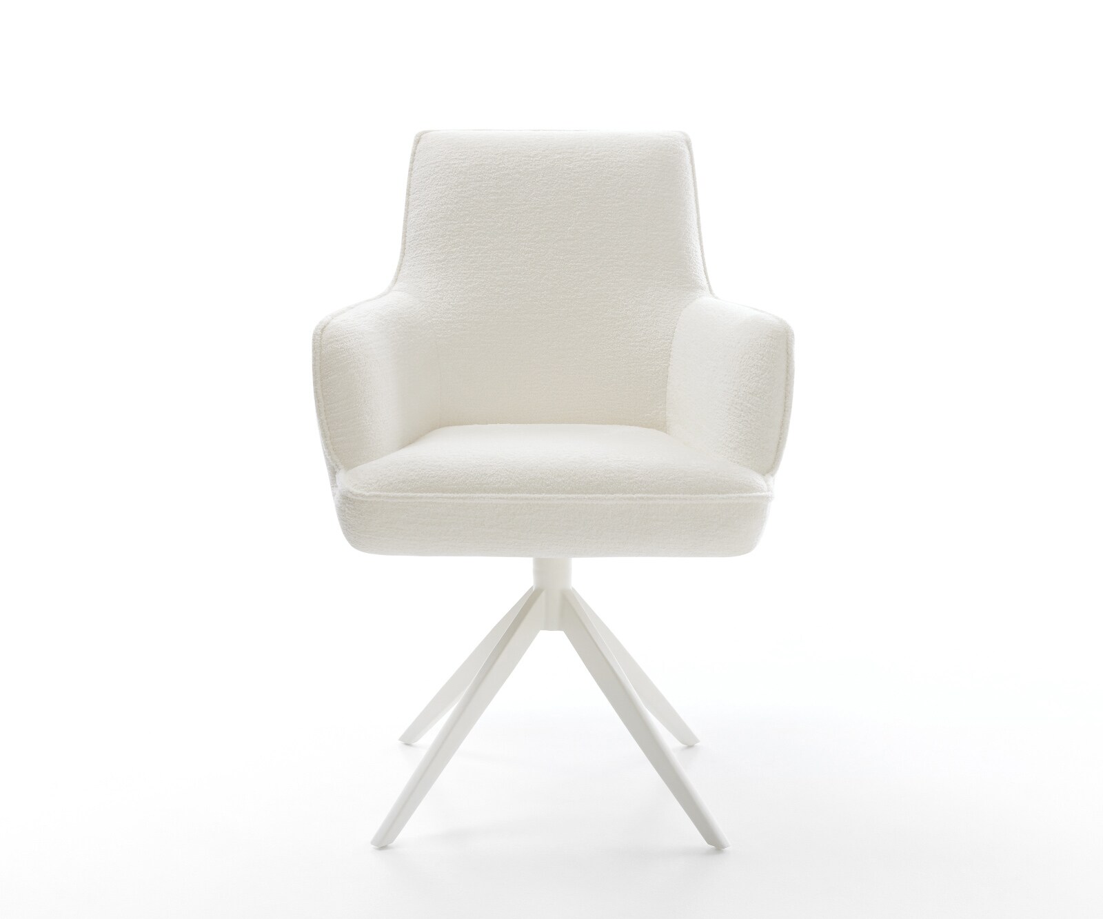 Drehstuhl Heira-Flex mit Armlehnen Bouclé Soft Beige Kreuzgestell breit Weiß 360° drehbar Wippfunktion Taschenfederkern 1