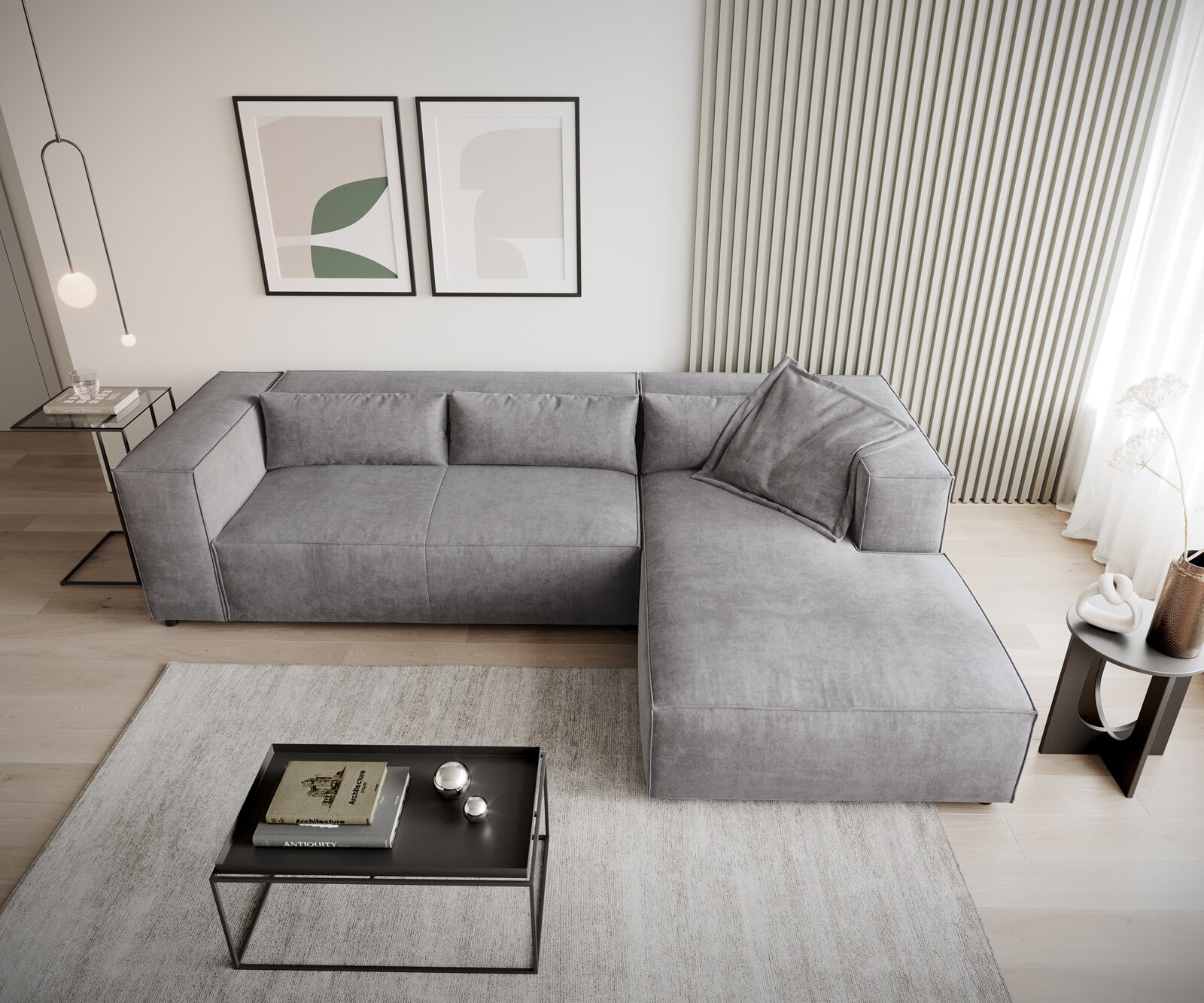 Canapé-d'angle Brom 260 x 175 cm microfibre gris recamière à droite 3