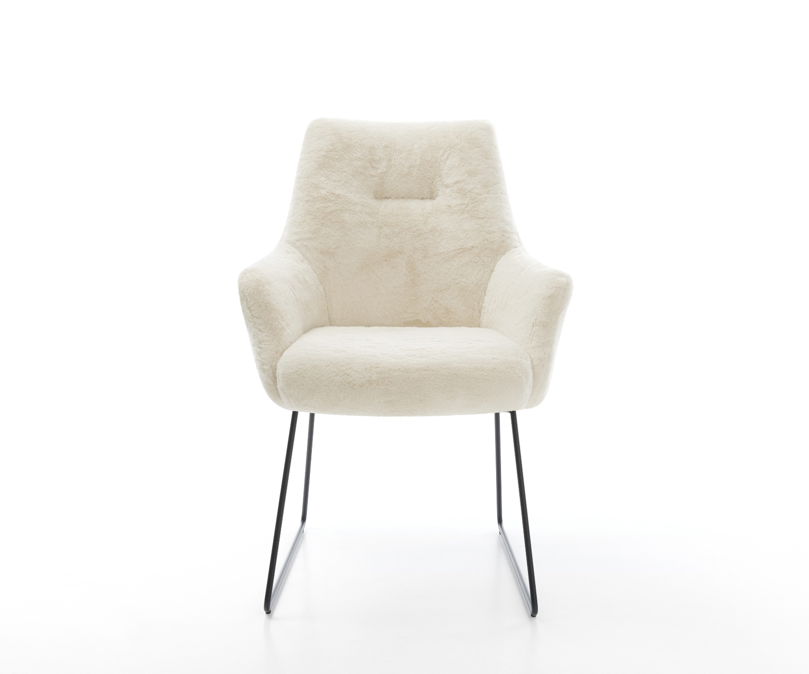 Chaise-de-salle-à-manger Alja-Flex avec accoudoirs peluche crème-blanc pied trapèze noir resorts ensachés 2