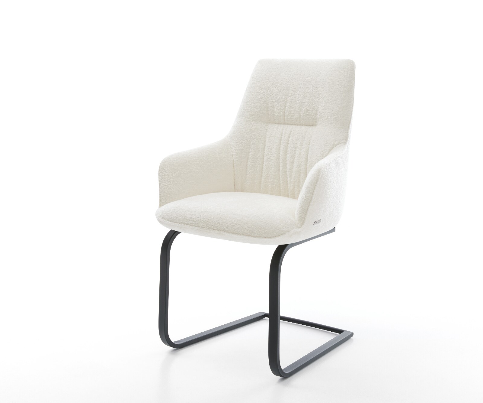 Cantilever Zelia-Flex avec accoudoirs bouclé doux beige pied cantilever plat noir ressorts ensachés 1