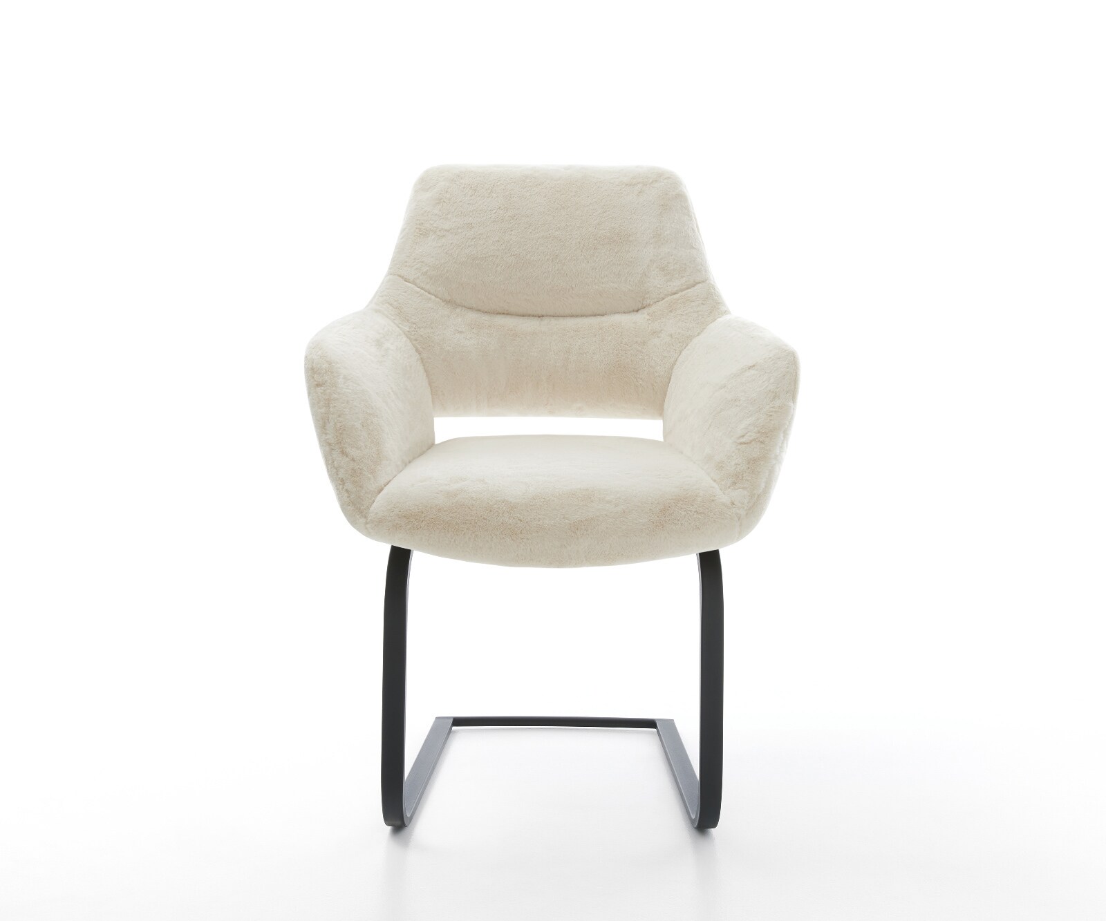 Freischwinger Yago-Flex mit Armlehnen Plüsch Creme-Weiß Freischwinger flach Schwarz Taschenfederkern 1