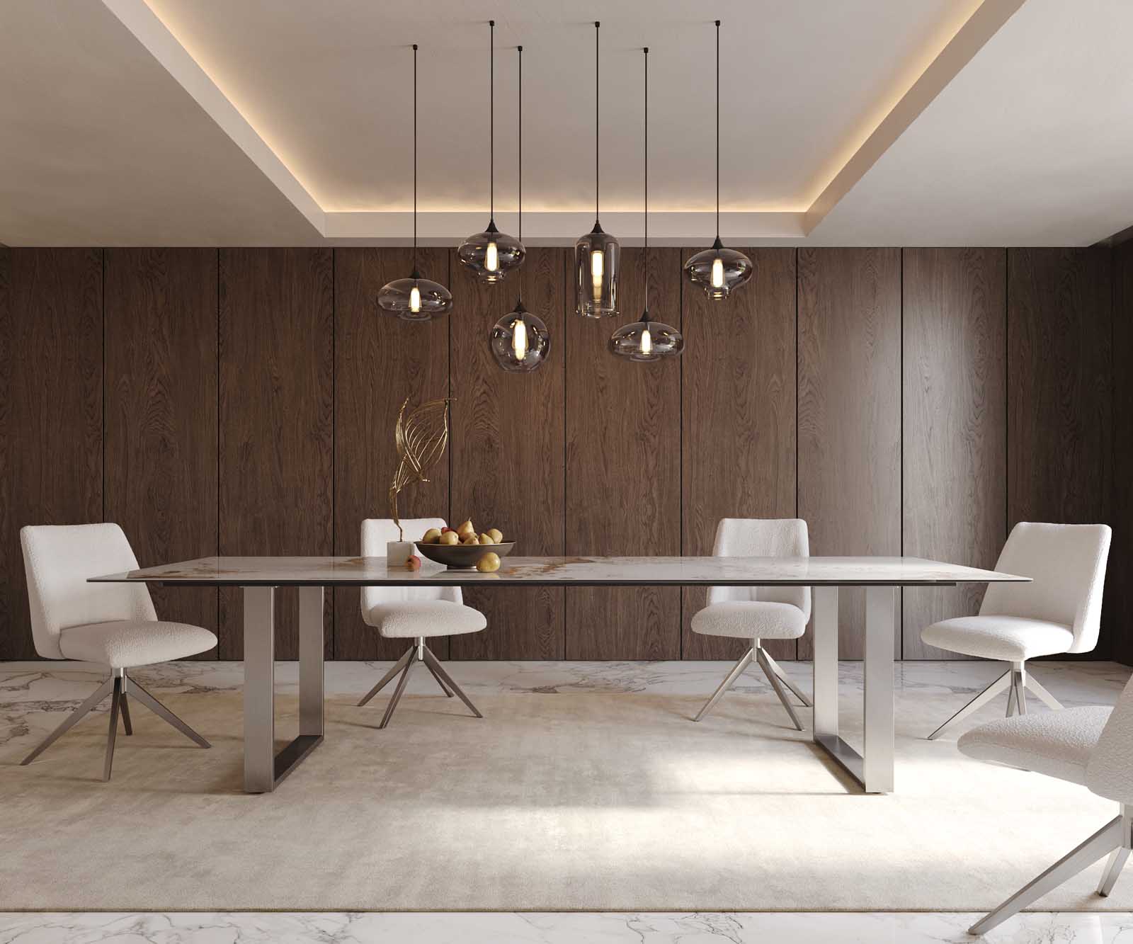 Table à manger Edge 300x100 céramique Minas mélange blanc-beige acier inoxydable mince 1