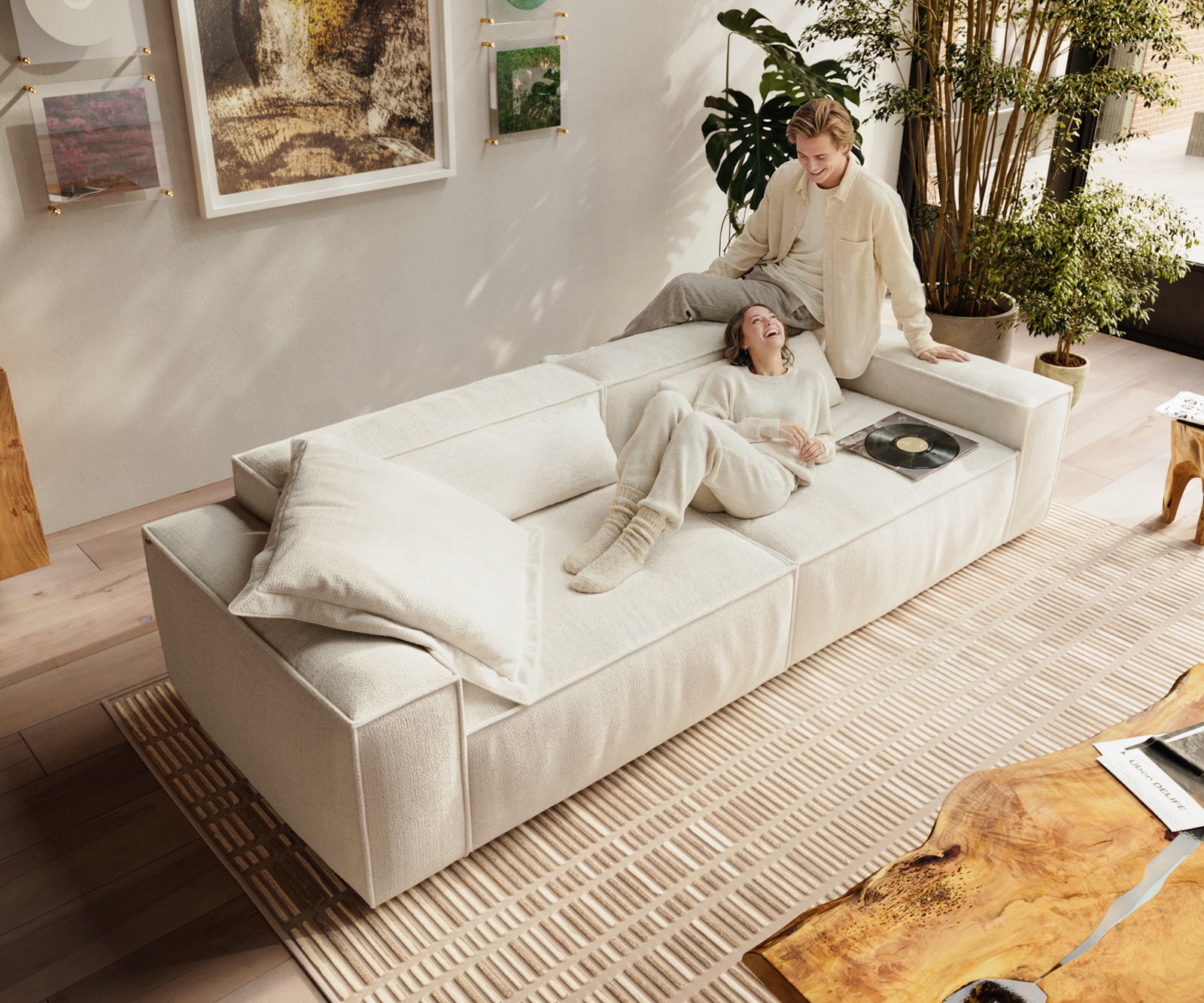 Big Couch Freestyle Cozy Bouclé Soft Beige 280x110 cm