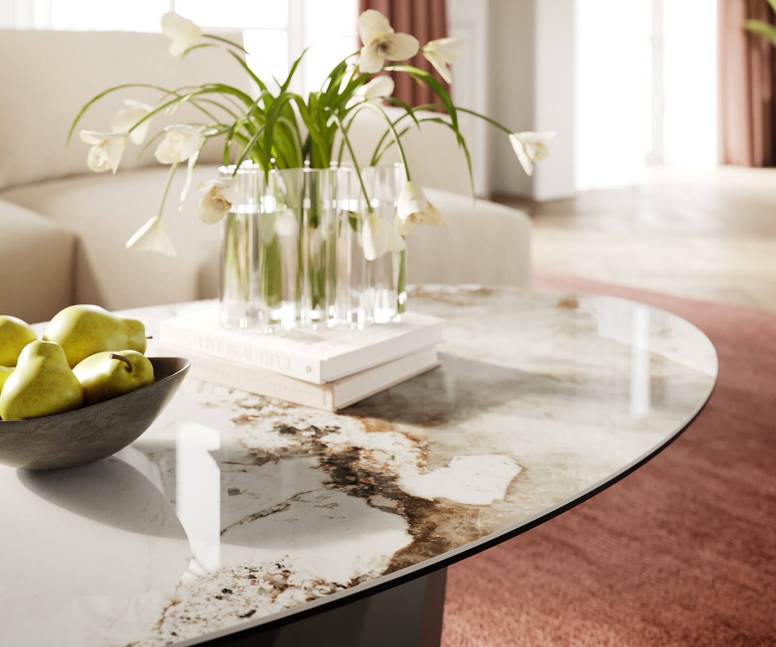 Couchtisch Edge Oval 140x80 cm Keramik Minas Melange Parabi Metall Effektfinish Titan 6