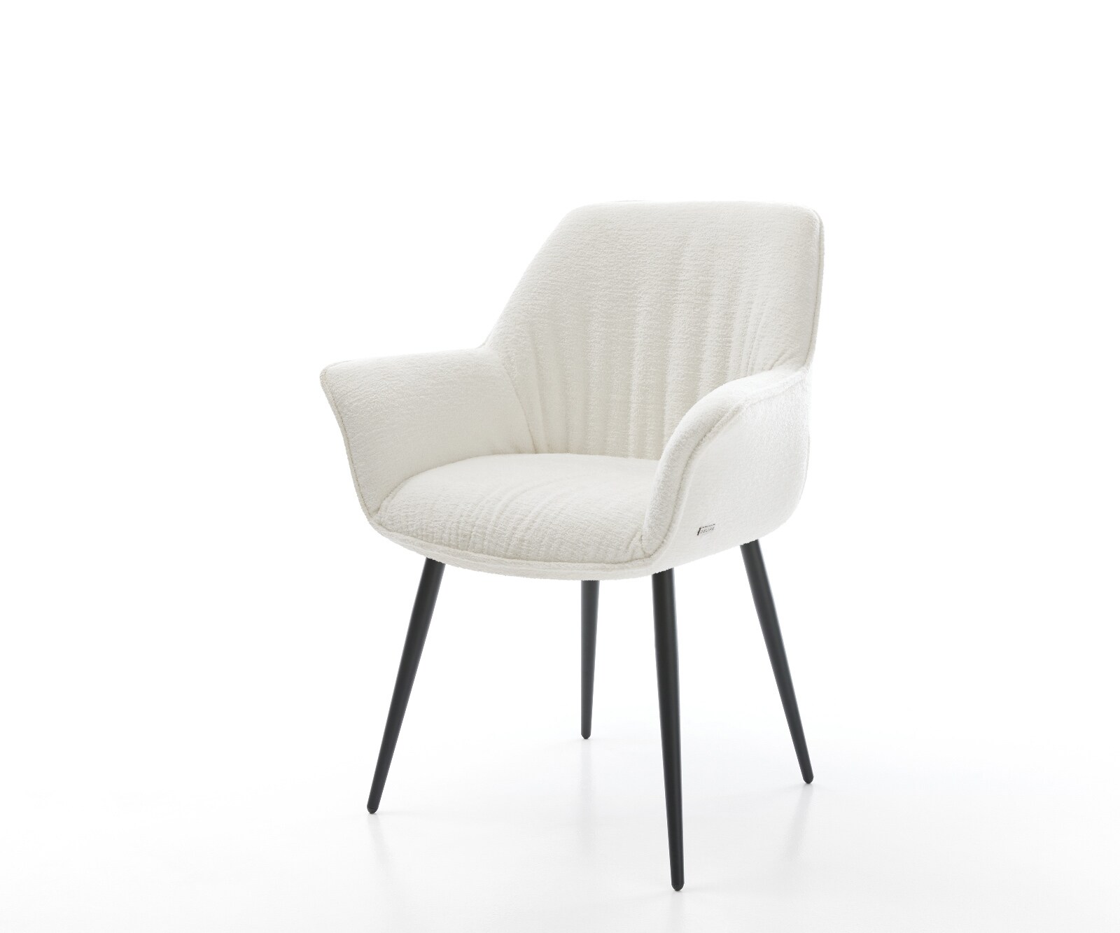 Chaise-de-salle-à-manger Keila-Flex avec accoudoirs bouclé doux beige 4 pieds coniques noir 1