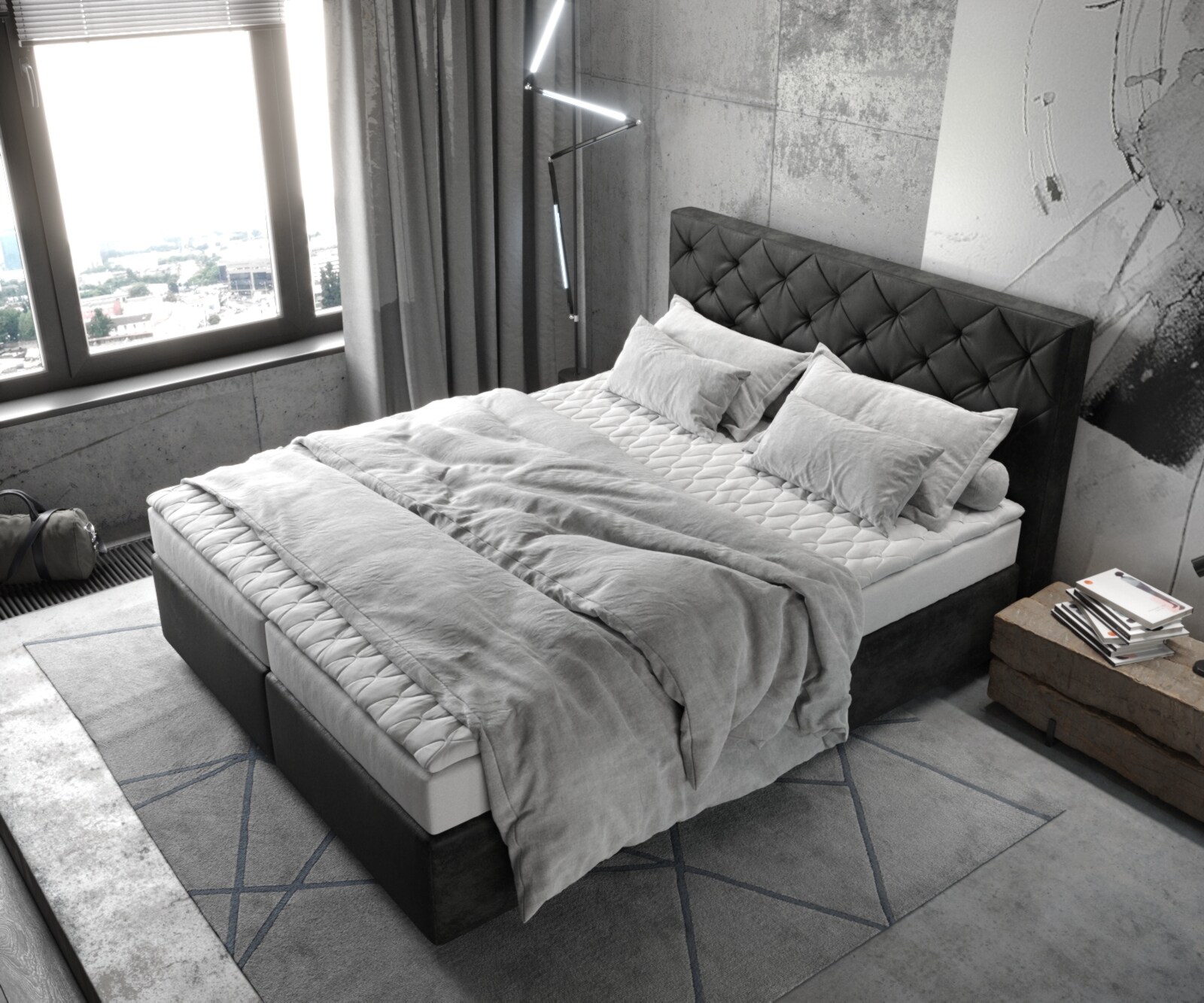 Boxspringbett Dream-Great 160x200 cm Mikrofaser Anthrazit Vintage mit Matratze und Topper 3