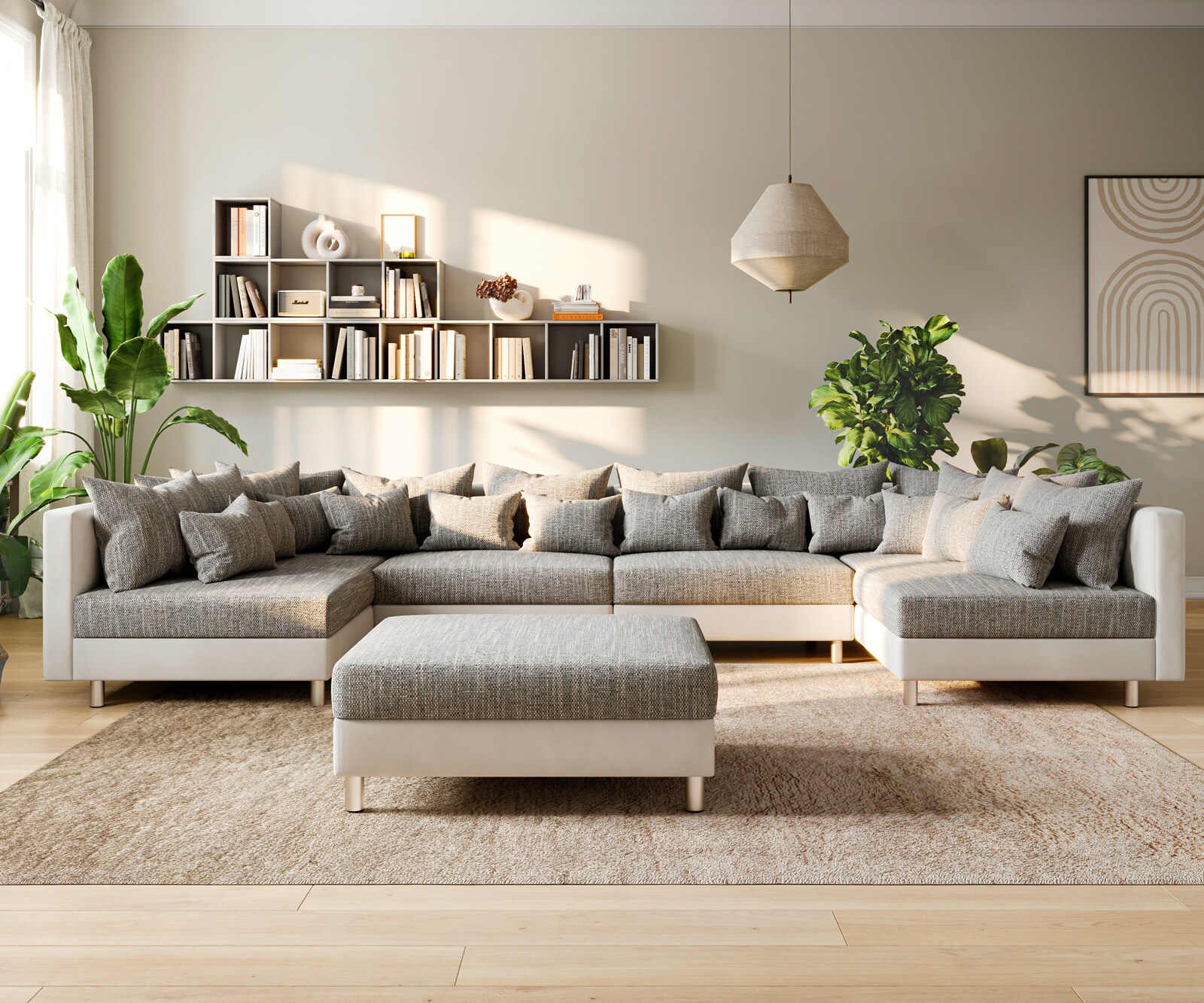 Wohnlandschaft Clovis XL Weiss Hellgrau Modulsofa Hocker  1 Wohnlandschaft Clovis XL Weiss Hellgrau Modulsofa Hocker  1