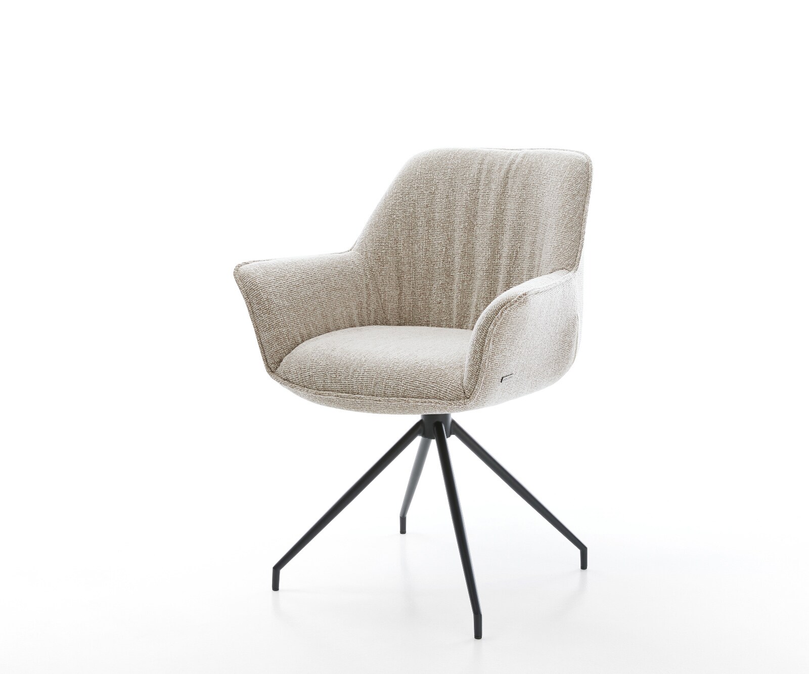 Chaise-de-salle-à-manger Keila-Flex avec accoudoirs tissu tissé doux beige pied croisé conique noir 1