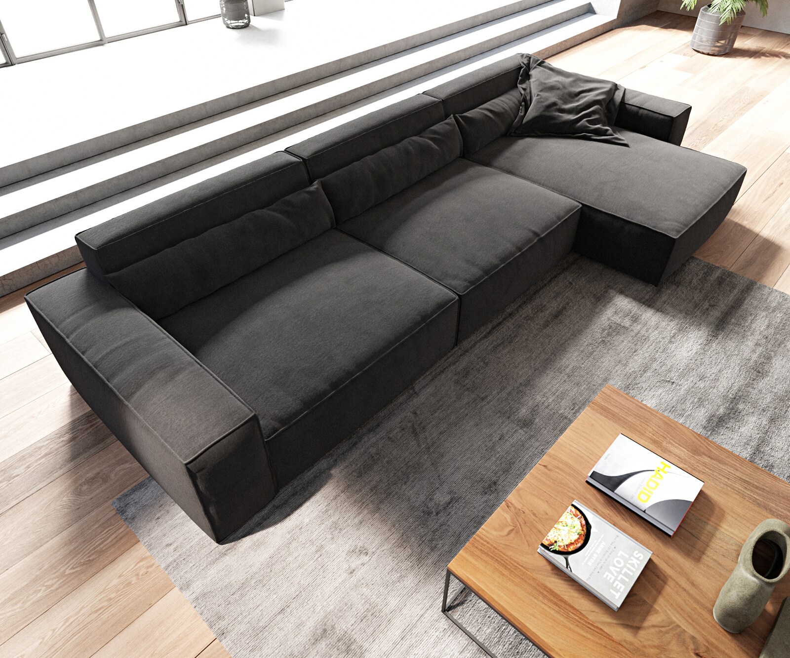 Ecksofa Sirpio XL 370x170 cm Mikrofaser Schwarz Recamiere variabel 3
