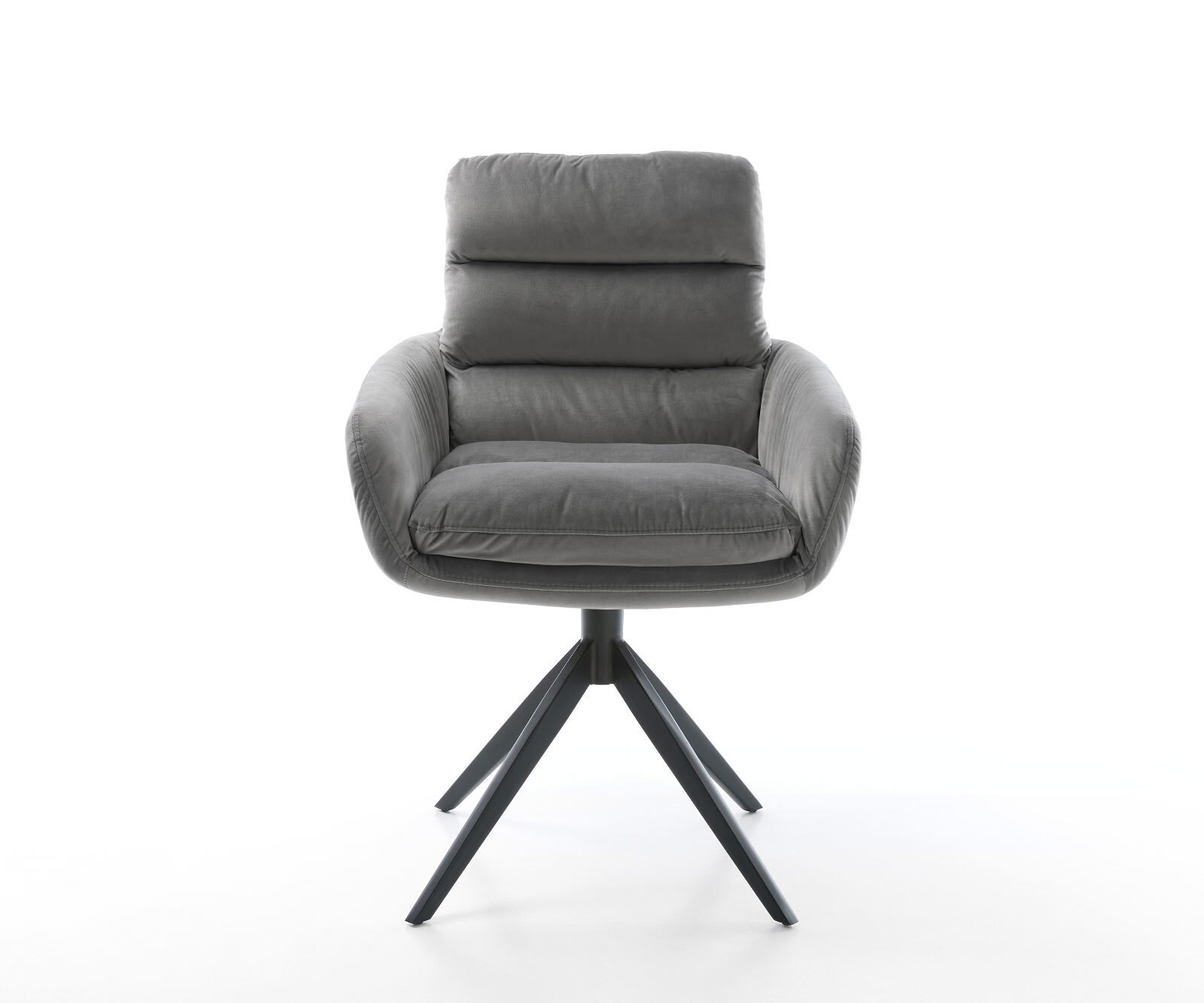 Chaise-de-salle-à-manger Abelia-Flex avec accoudoirs velours gris pied croisé large noir 2