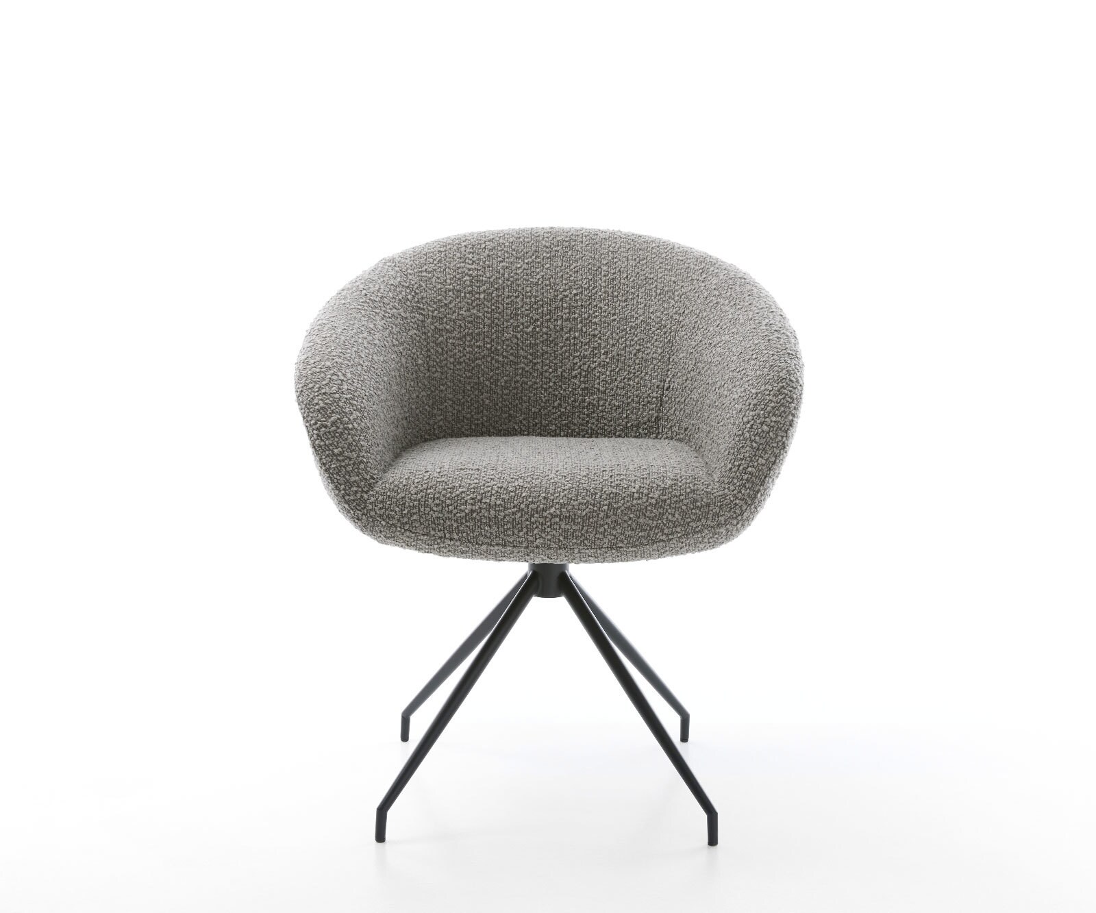 Chaise-pivotante Vinka-Flex avec accoudoirs bouclé gris argenté pied croisé conique noir pivotement sur 180° ressorts ensachés 1