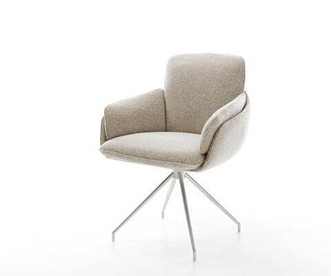 Esszimmerstuhl Luan-Flex mit Armlehnen Webstoff Soft Beige Kreuzgestell konisch Edelstahl
