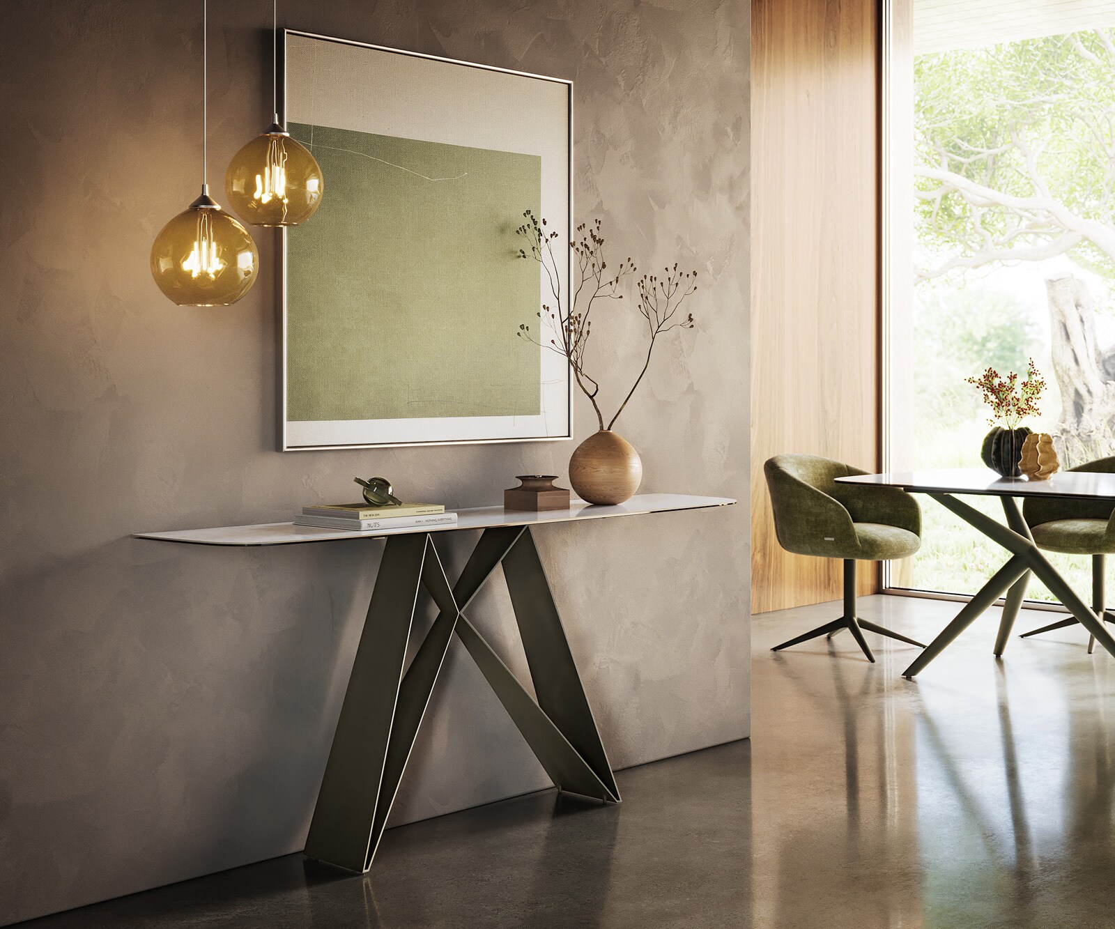 Konsolentisch Edge Boot 180x40 cm Keramik Onyx Pearl Velio Metall Effektfinish Titan 6