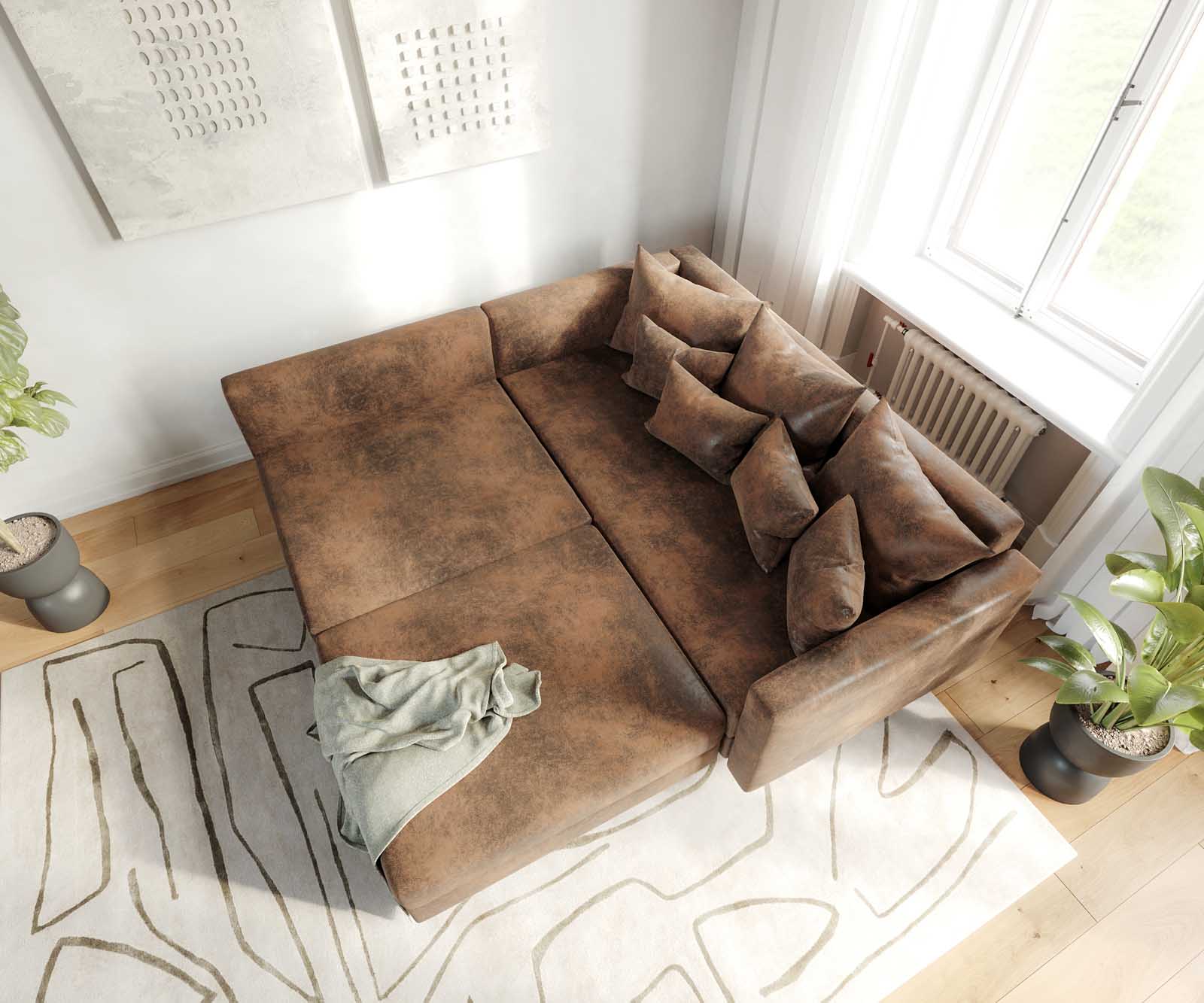 Ecksofa Clovis Braun Antik Optik modular Hocker Armlehne Ottomane Rechts 4 Ecksofa Clovis Braun Antik Optik modular Hocker Armlehne Ottomane Rechts 4