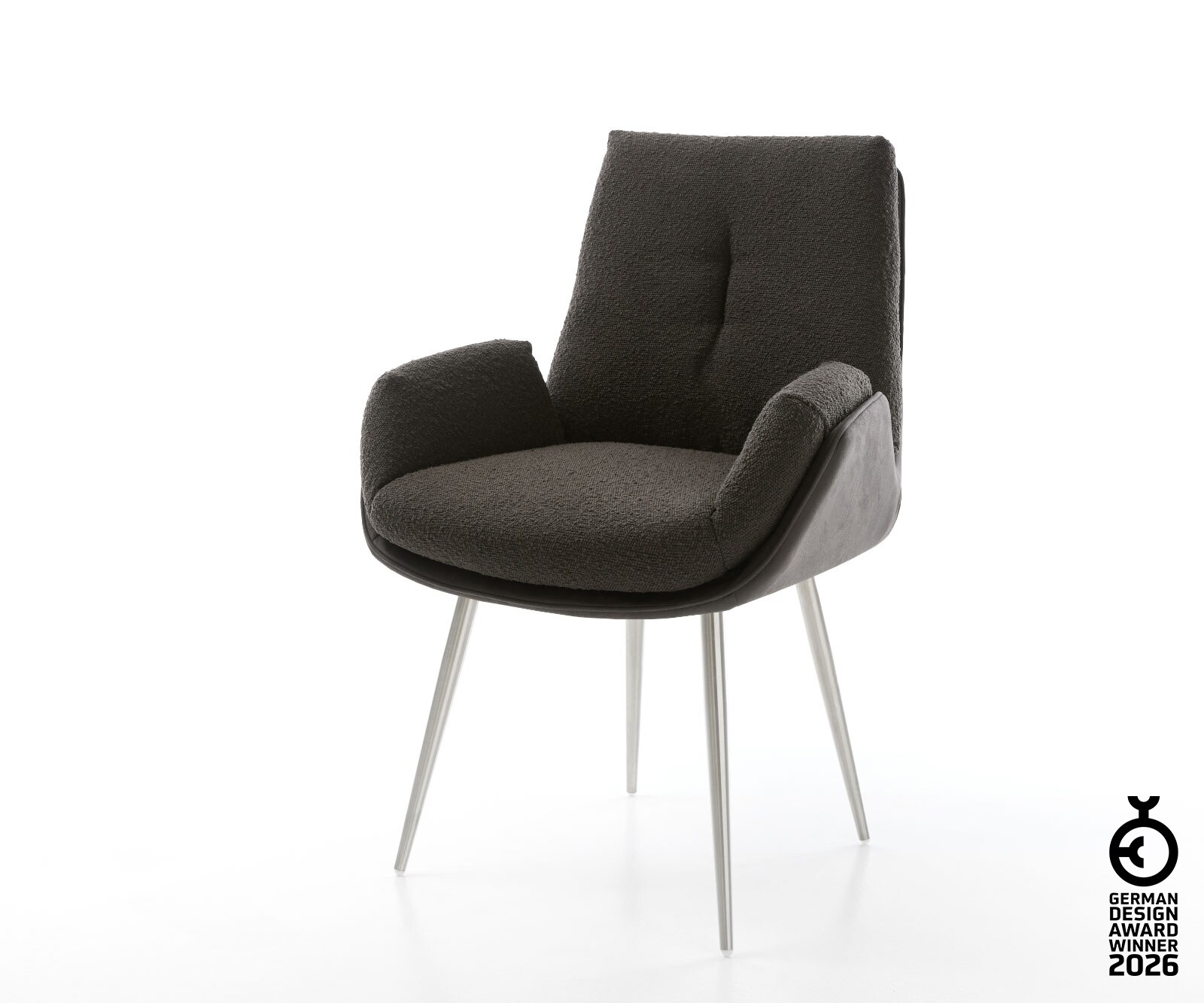 Esszimmerstuhl Clea-Flex Materialmix Schwarz 4-Fuß konisch Edelstahl