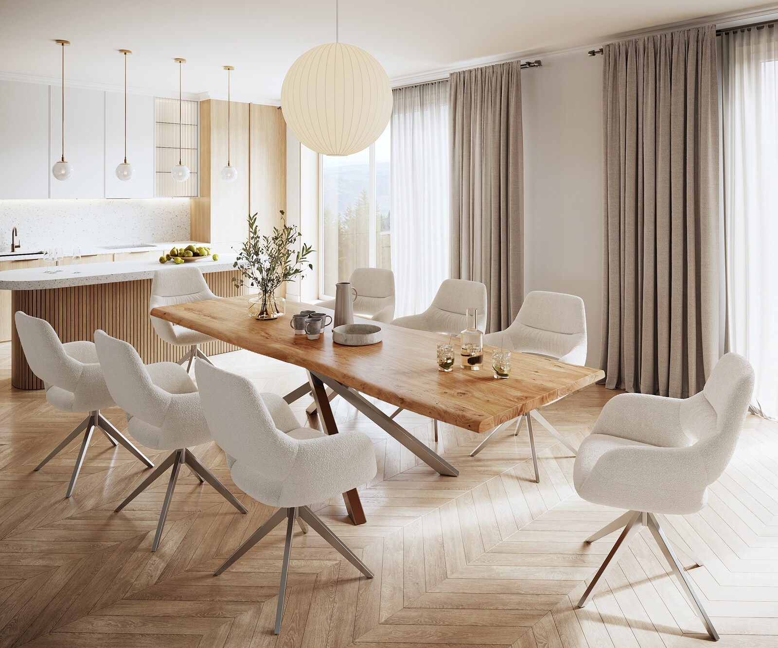 Esstisch Edge 300x100 XL Akazie Natur Kreuzgestell Rechteck Edelstahl Live-Edge 7