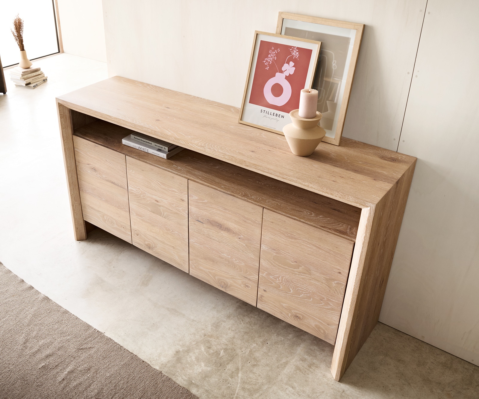 Sideboard Assuan 175 cm Eiche Gekalkt 4 Türen 1 Fach 3 Sideboard Assuan 175 cm Eiche Gekalkt 4 Türen 1 Fach 3