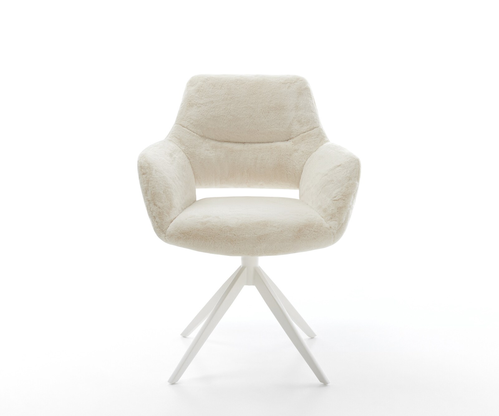 Chaise-pivotante Yago-Flex avec accoudoirs peluche crème-blanc pied croisé large blanc pivotement sur 360° fonction bascule resorts ensachés 1